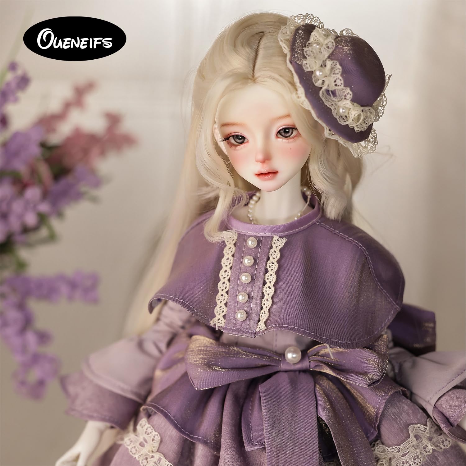Oueneifs 1/4 Sadiebjd Fullset B lalka z przegubami kulowymi fioletowa sukienka tortowa z kapeluszem elegancka kobieca zabawka z żywicy dla dzieci w wieku 15+ lat