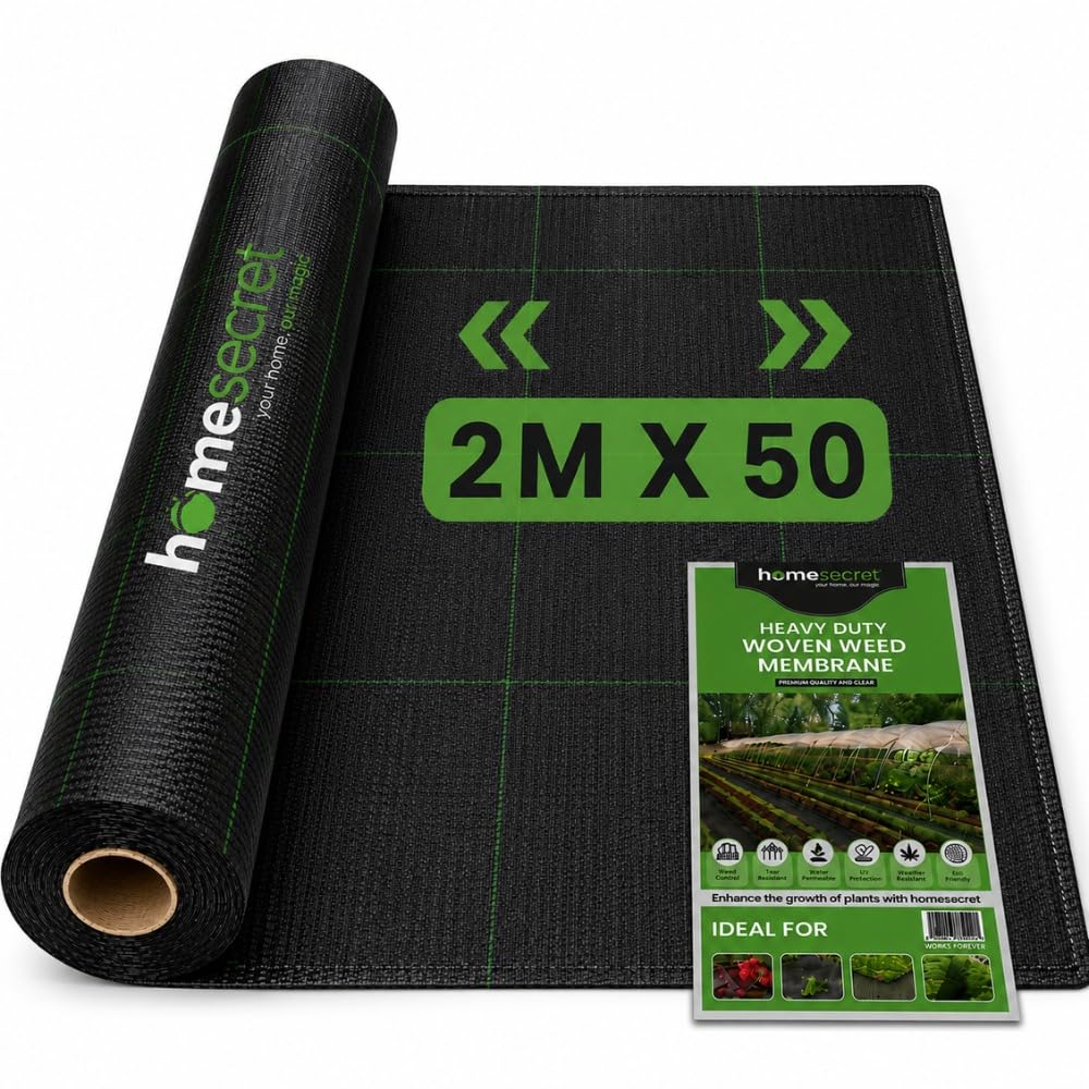 Homesecret 115 GSM Weed Membrane Heavy Duty - 2M x 50M Weed Control Membrane - Garden Membrane Weed Control - Weed Control Fabric - Landscape Fabric, Weed Barrier Fabric, Weed Matting - Black