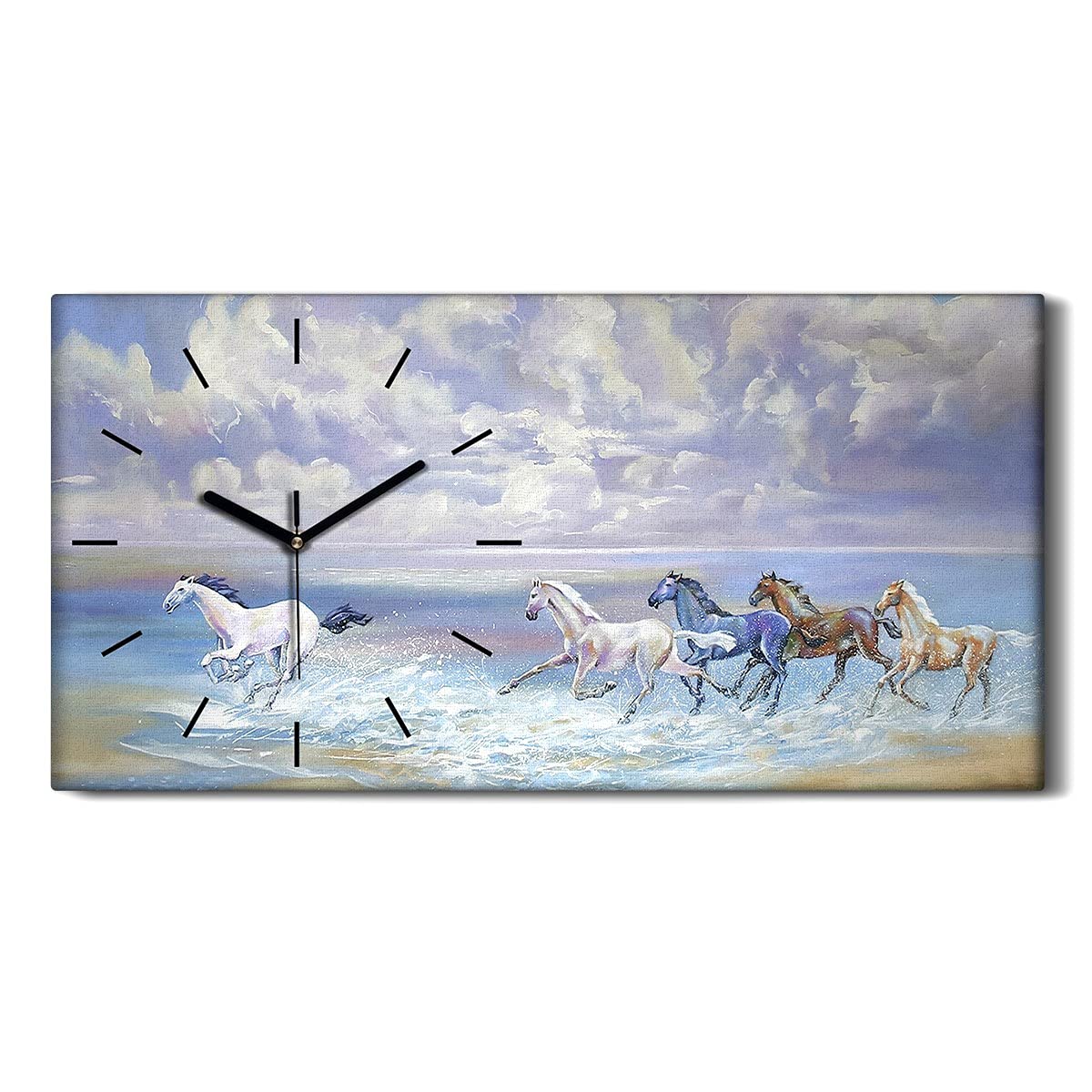 Horloge sur Toile silencieuse pour chambre sans bruit art mural chevaux 60x30cm