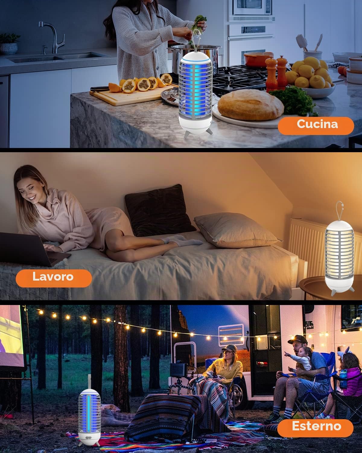 Lampada Antizanzare, PRANITE 2500mAh Zanzariera Elettrica da Campeggio 2 in 1, Antizanzare Giardino Ricaricabile USB, IP65 Insetticida per Zanzare Portatile per Esterno, Interno