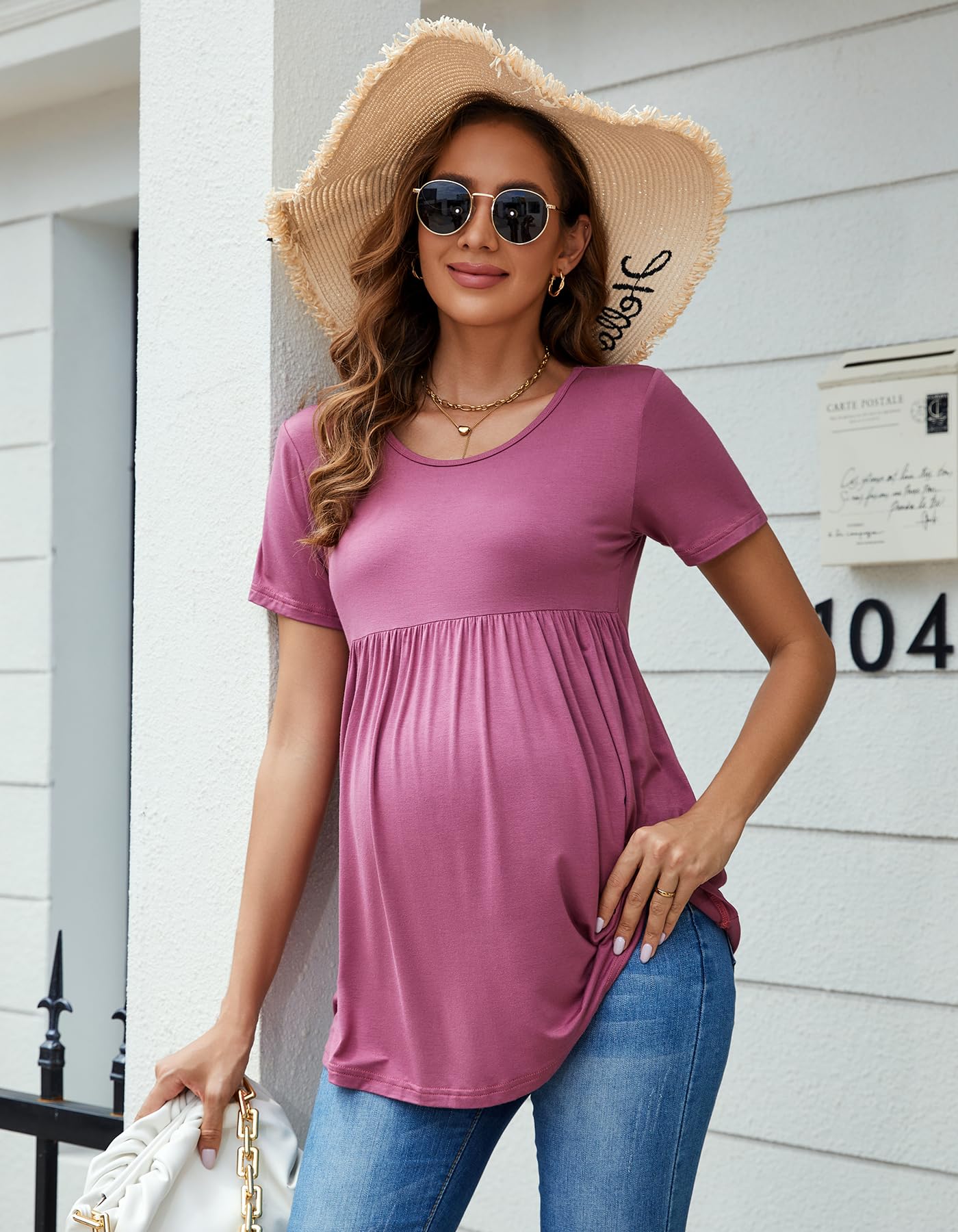 Tops de Maternité pour Femmes Enceintes T-Shirts d'Été à Manches Courtes Vêtements Confortables pour la Grossesse