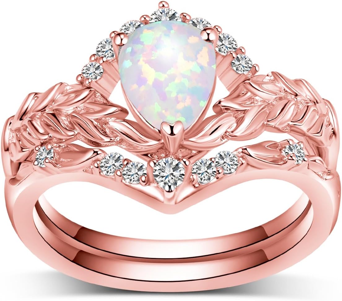 10k 14k 18k Real Gold Pear Shaped Gemstone Wedding Rings Sets for Women,1.35/2.35 Carat(cttw) Moissanite Diamonds Engagement Rings Set With Leaf Bridal Ring Sets Gift for Anniversary Wedding