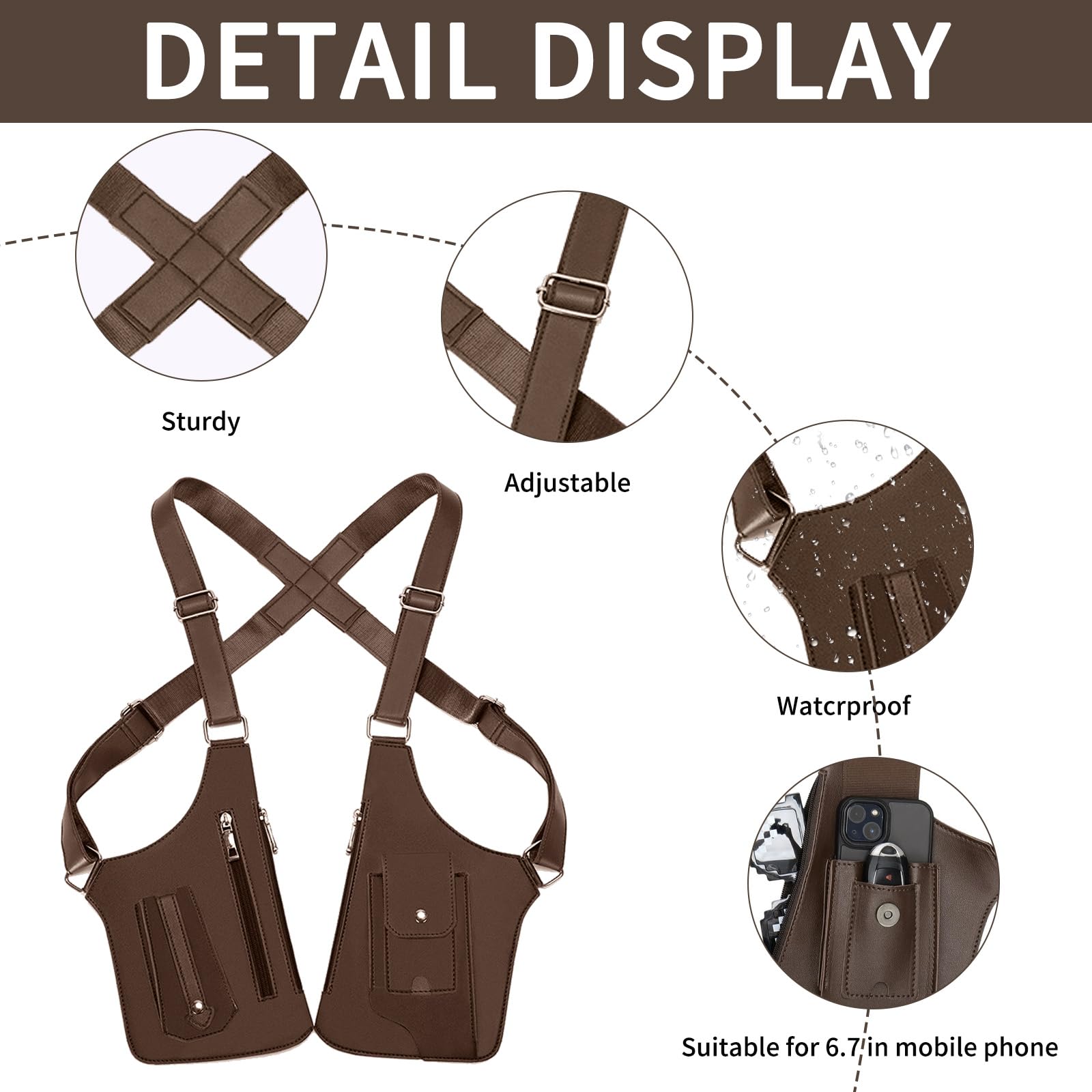 Borsa a Tracolla Ascellare,Antifurto Borsa a spalla e Sottobraccio per Uomo,Doppia Borsa a Tracolla con Regolabile,Borsa Antifurto,Molteplici Tasche Antifurto,per Viaggio,Business e Outdoor