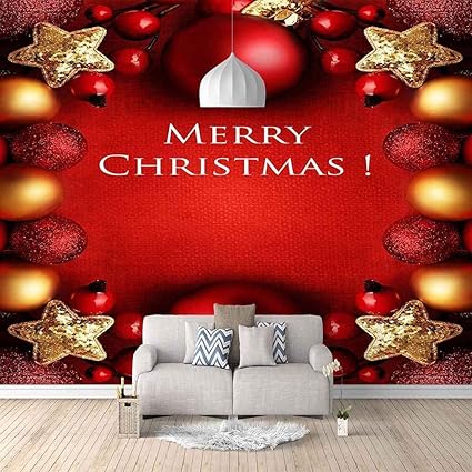 Amazon 赤いクリスマス ボール クリスマス 壁紙 3d 寝室の壁紙壁画自己粘着リビングルーム写真壁画ポスター現代の壁の壁紙オフィス研究ソファテレビの背景 350x256 Cm 壁紙