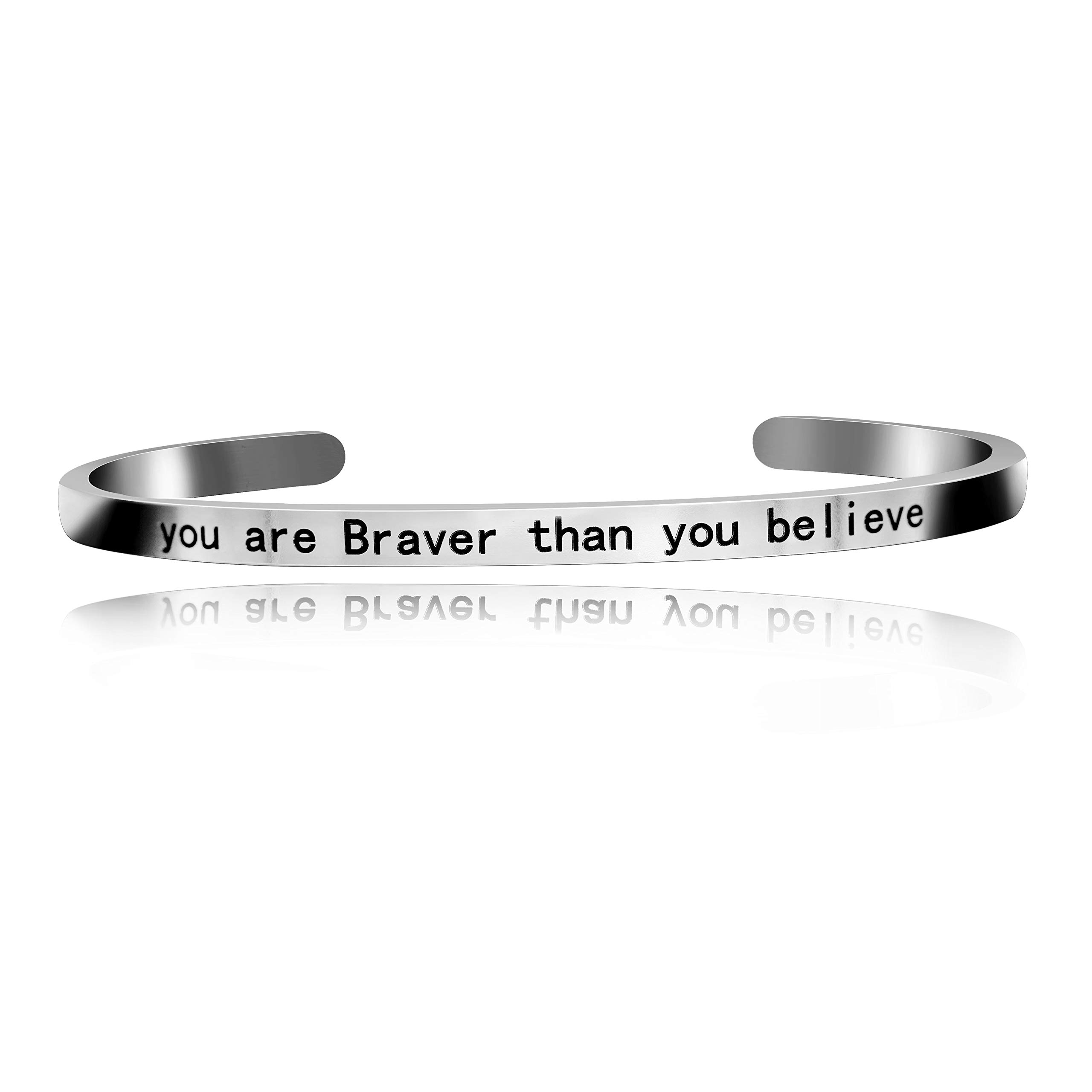 Uloveido Stainless Steel Inspirational Bracelets for Women Engraved Personalized Mantra Initial Motivational Cuff Bangle Y460