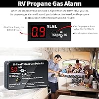 Vista 3 de Alarma de propano para RV, detector de gas propano briidea con alarma fuerte de 85 dB, 12 VCC, color negro
