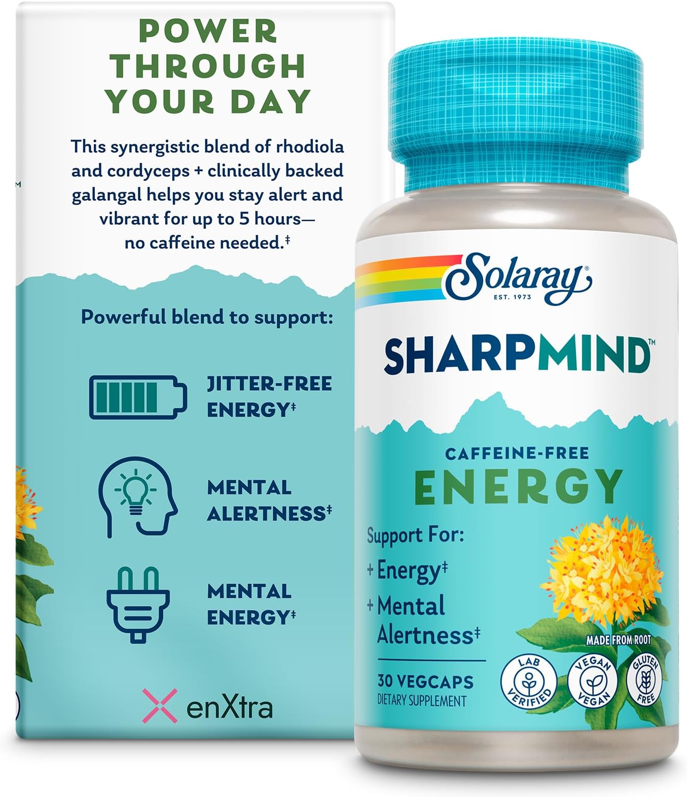 SharpMind Energy, Energy Booster for Women and Men, Nootropic Focus Supplement, Caffeine Free Energy Pills with Rhodiola Rosea and Cordyceps, 60 Day Guarantee, 30 Servings, 30 VegCap Pills