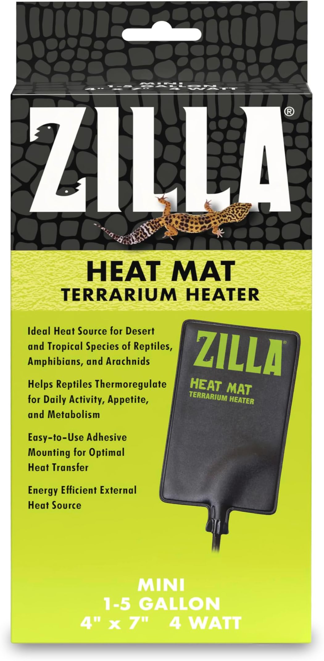 Zilla Heat Mat, Terrarium Heater for Reptiles, Snakes (Ball Pythons, Corn Snakes), Leopard Geckos, Tortoises, Amphibians and Arachnids, Mini, Fits 1-5 Gallon, 4 Watt