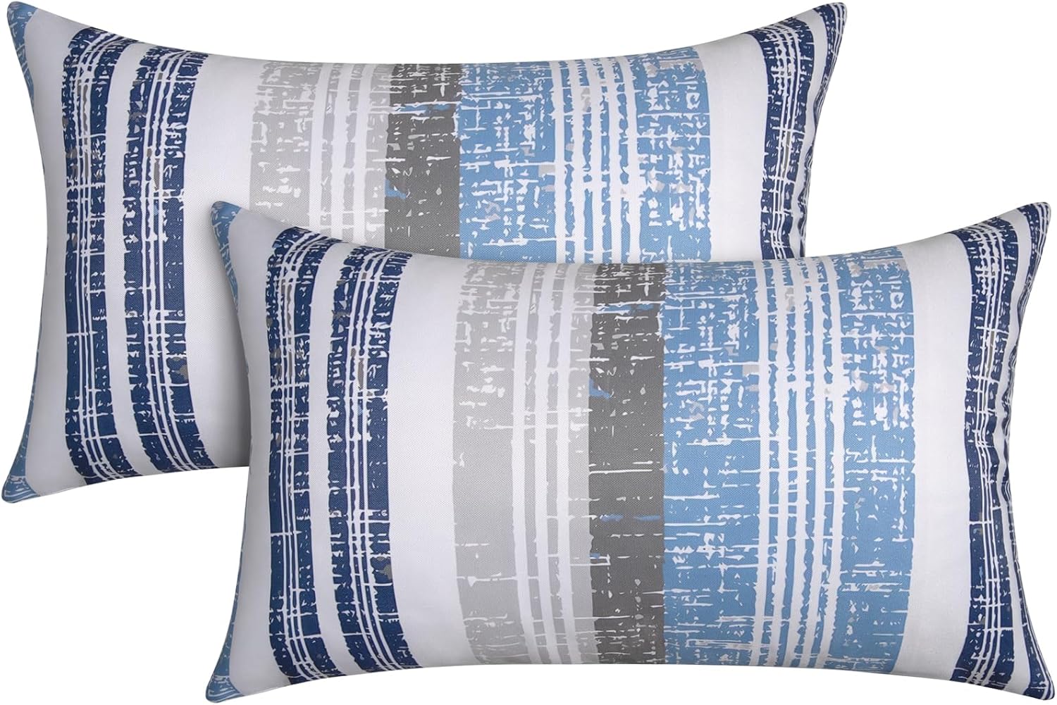 CASAJOY Pack of 2 12x20 Waterproof Outdoor Pillows with Inserts - Stripe Blue White Lumbar Throws for Patio, Garden, Sofa