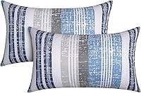 CASAJOY Pack of 2 12x20 Waterproof Outdoor Pillows with Inserts - Stripe Blue White Lumbar Throws for Patio, Garden, Sofa
