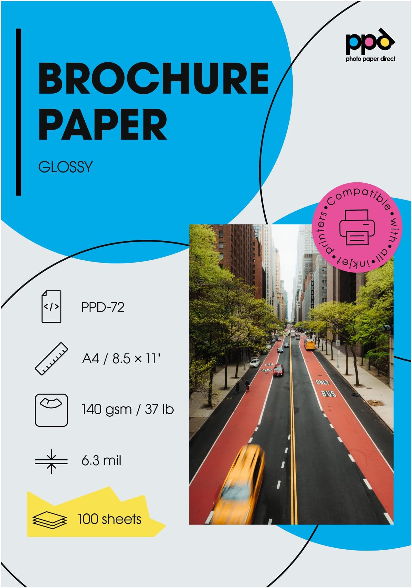 PPD 100 Sheets A4 Inkjet Brochure Flyer Paper 140gsm Double Sided Glossy Photo Quality PPD-72-100