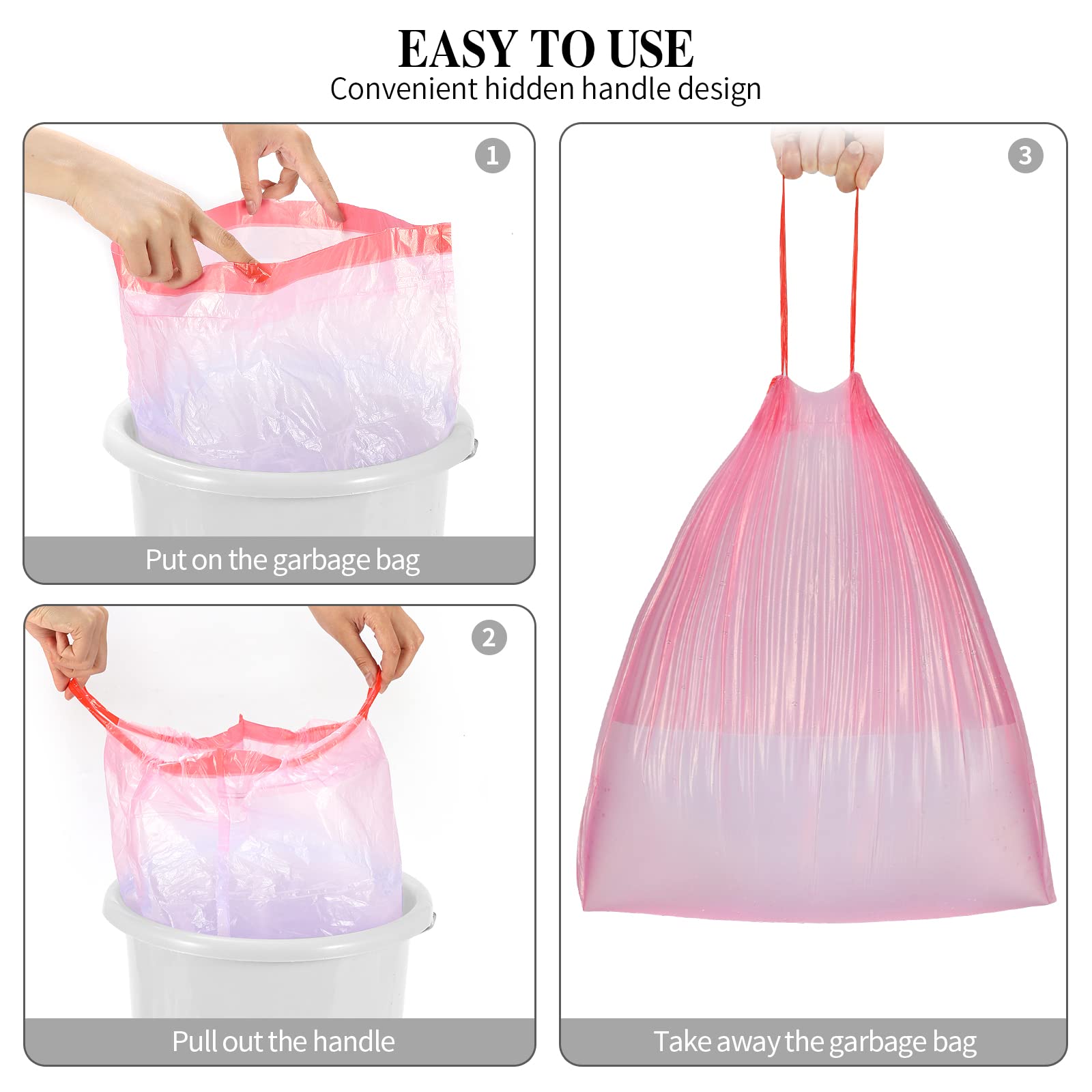 HDY - 6 rollos de bolsas de basura pequeñas con cordón de 4 galones de grosor para cocina, baño, dormitorio, hogar, oficina, 120 unidades (rosa)