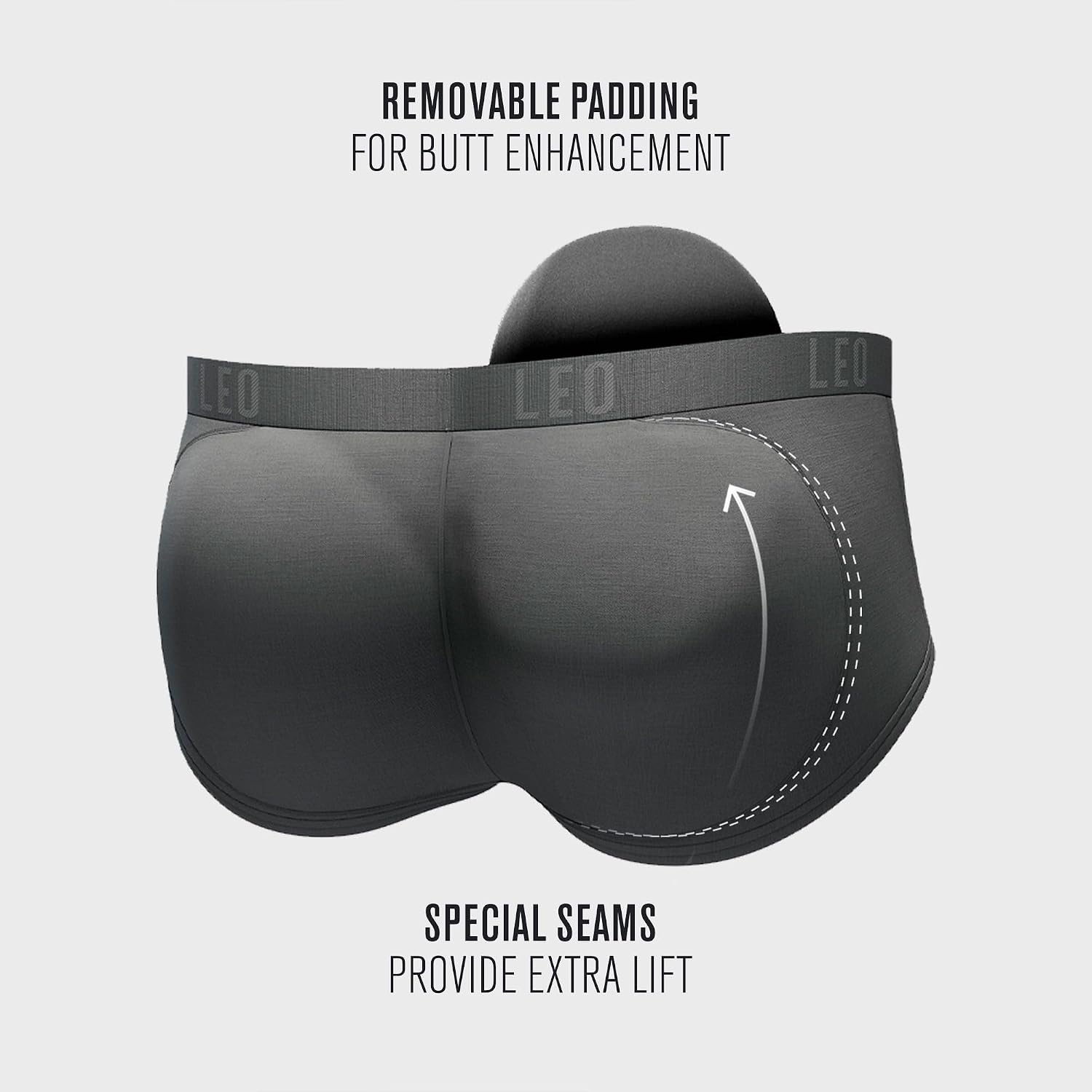 LEO Men's Instant Butt Lifter Underwear - Removable Padded Comfortable Mens Briefs