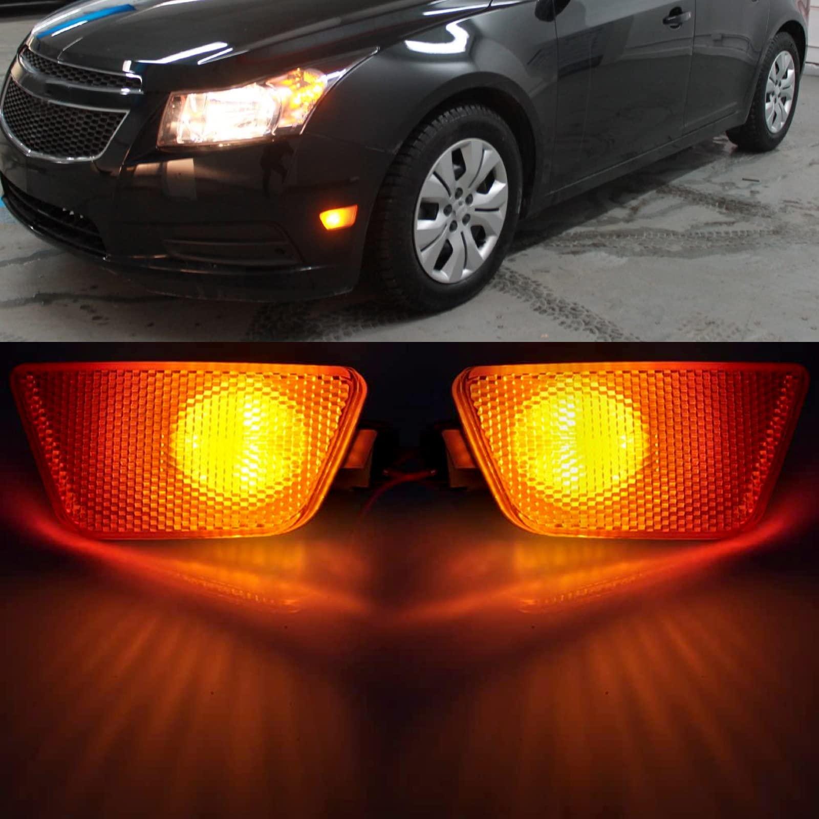 KYYET Amber Lens Front Bumper Side Marker Light Reflector Assembly Compatible with Chevy Cruze 2011-2015 GM2550198 GM2551198