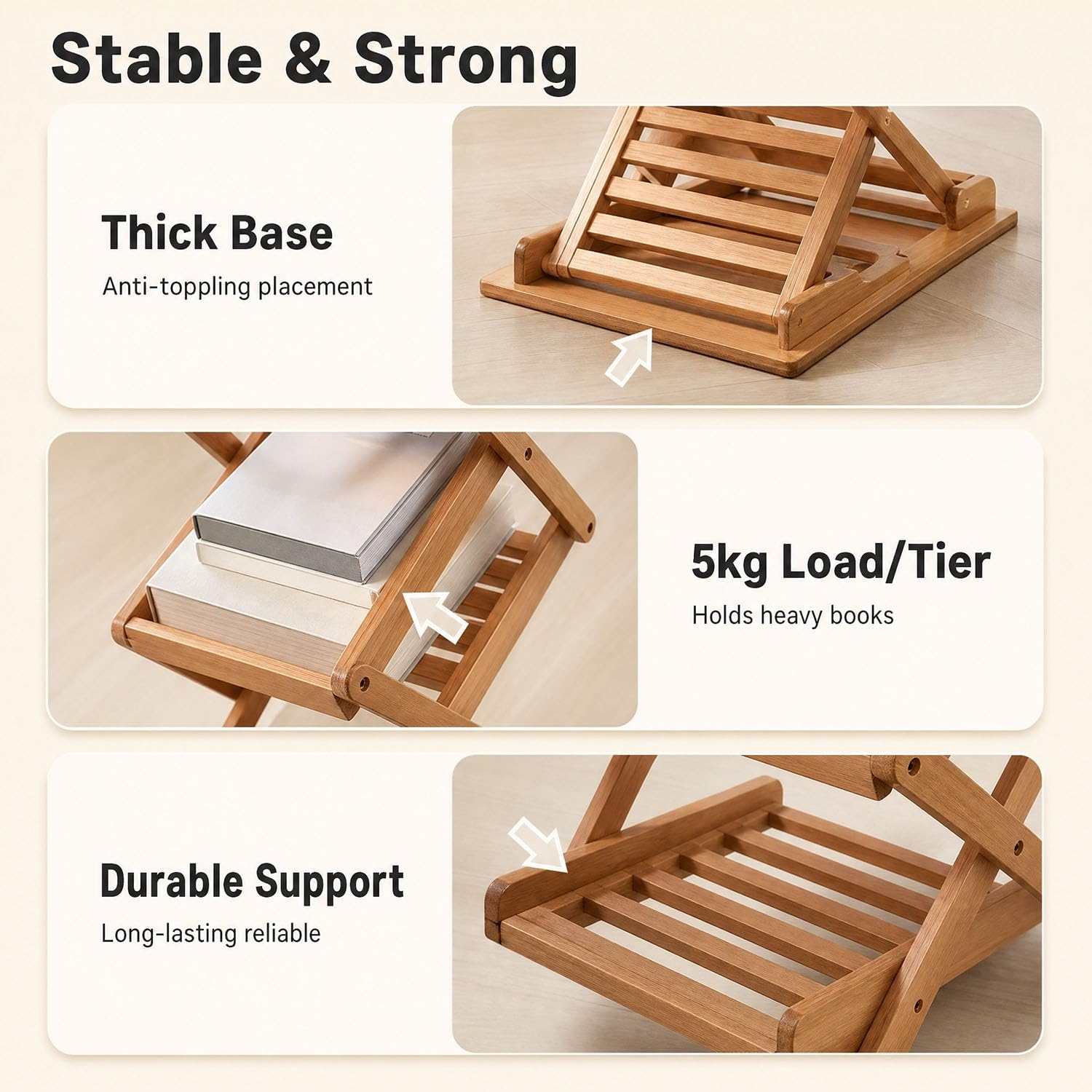 Foldable Bamboo Magazine Rack Floor Stand, 5 Pockets A4 Display Holder