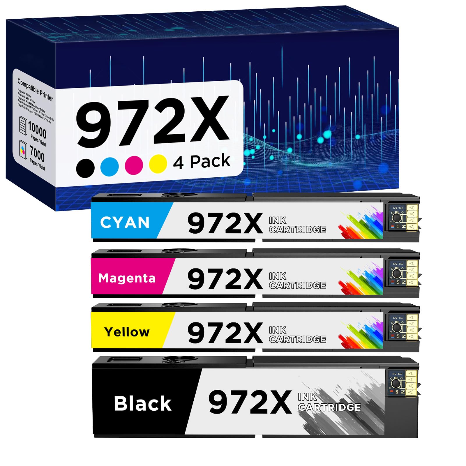 972X Ink Cartridges Compatible with 972X 972A 972 Ink Cartridges High Yield Work for HP Color PageWide Pro 477dw 477dn 577dw 452dn 577dw 552dn P55250dw Printer (B/C/M/Y, 4 Pack)ClimatePartner certified