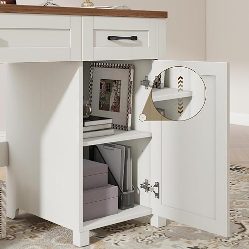 Miniatura 4 de Escritorio ejecutivo Farmhouse de 47 pulgadas, escritorio para computadora con cajones y armario de almacenamiento, escritorio de computadora con
