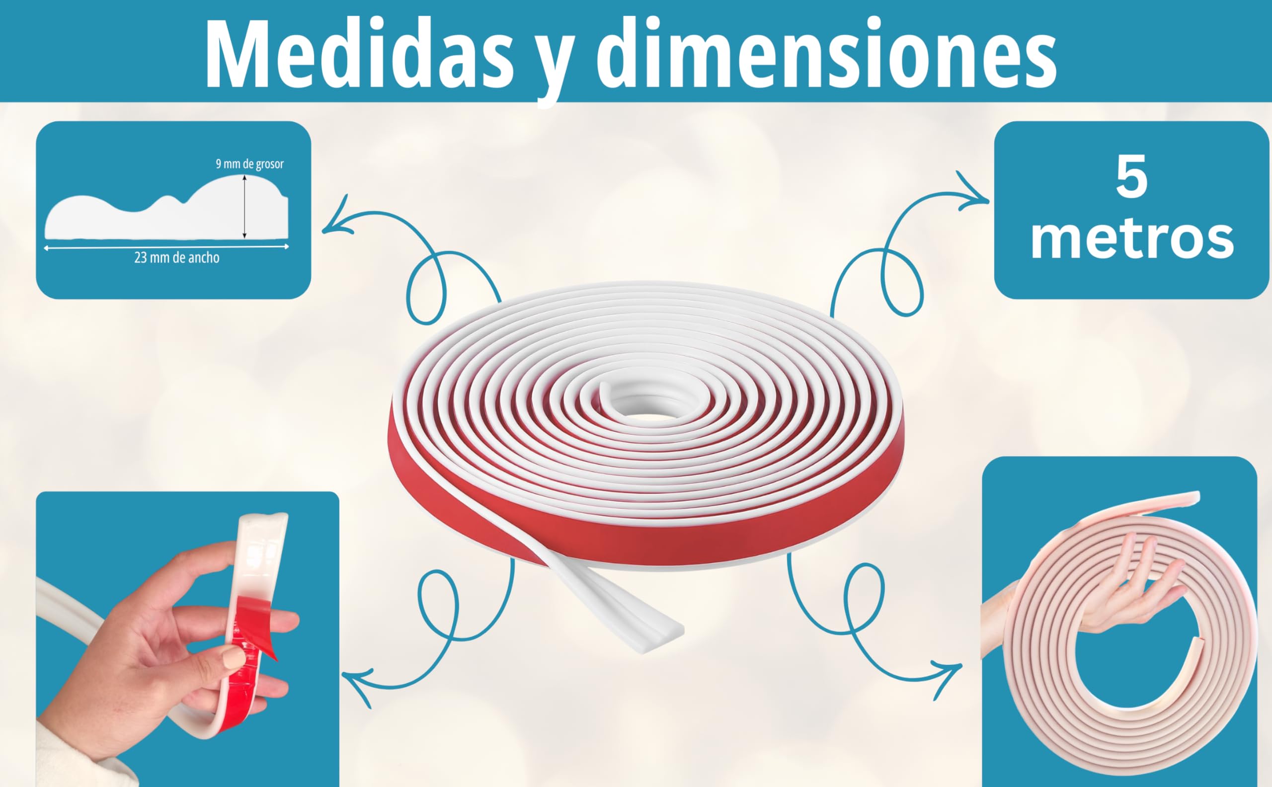 Moldura decorativa de pared autoadhesiva de PVC flexible 5 m x 2,3 cm – Moldura blanca para interior