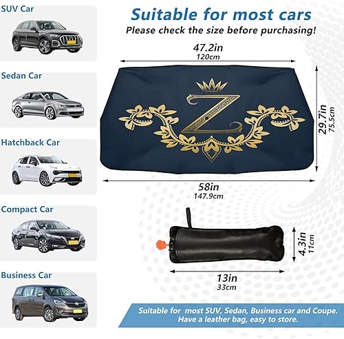 Miniatura 3 de Monograms Z Letter Car Windshield Sun Shade Umbrella Foldable Car Front Window Sunshade Umbrella UV Heat Full Cover Car Front Windshield for Most