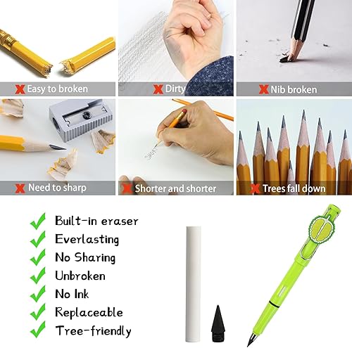 Miniatura 5 de CXRYLZ 10 lápices infinitos, lápiz eterno sin tinta con borrador, lindo lápiz Forever con 10 puntas de repuesto, lápices eternos de escritura