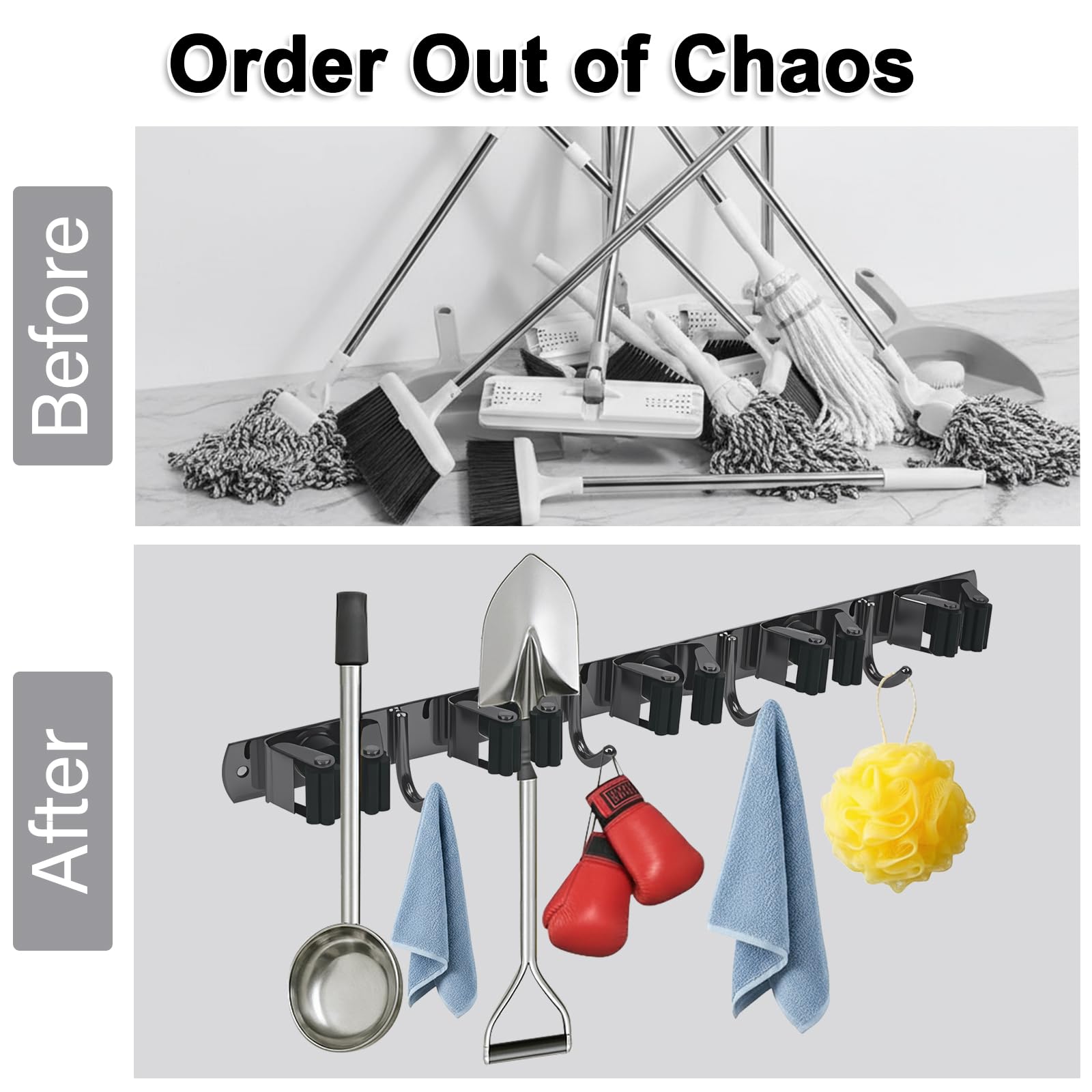 Zenitize Broom & Mop Wall Mount - 5 Racks & 4 Hooks -5 Zenitize Broom & Mop Wall Mount - 5 Racks & 4 Hooks -5