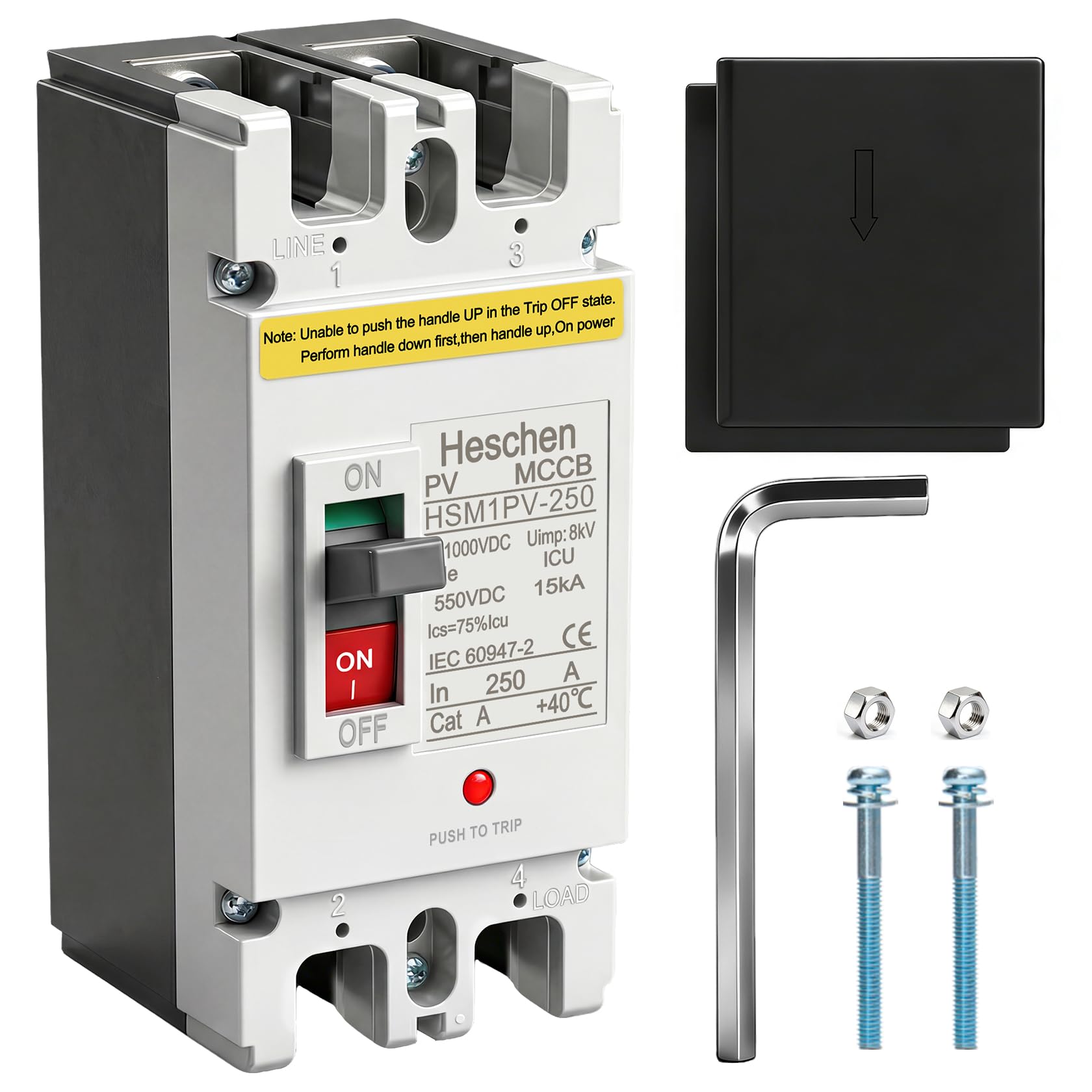Heschen DC Molded Case Circuit Breaker MCCB, HSM1PV-250, 2 Poles, DC550V 250A, Photovoltaic Circuit Breaker, for Solar PV System Solar Panels Grid System-picture-20