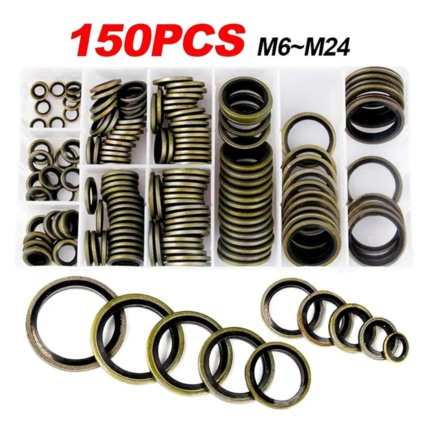 Metric Bonded Seal Oil Washer Assortment Kit for Automotive Bearings Pumps 10 Sizes M6 M8 M10 M12 M14 M16 M18 M20 M22 M24
