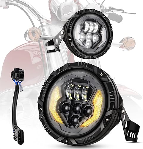 Auto Buero Faro de motocicleta LED de 7 pulgadas con cubo de vivienda y luz de señal de giroblanco DRLhaz altohaz bajo para motocicleta Harley