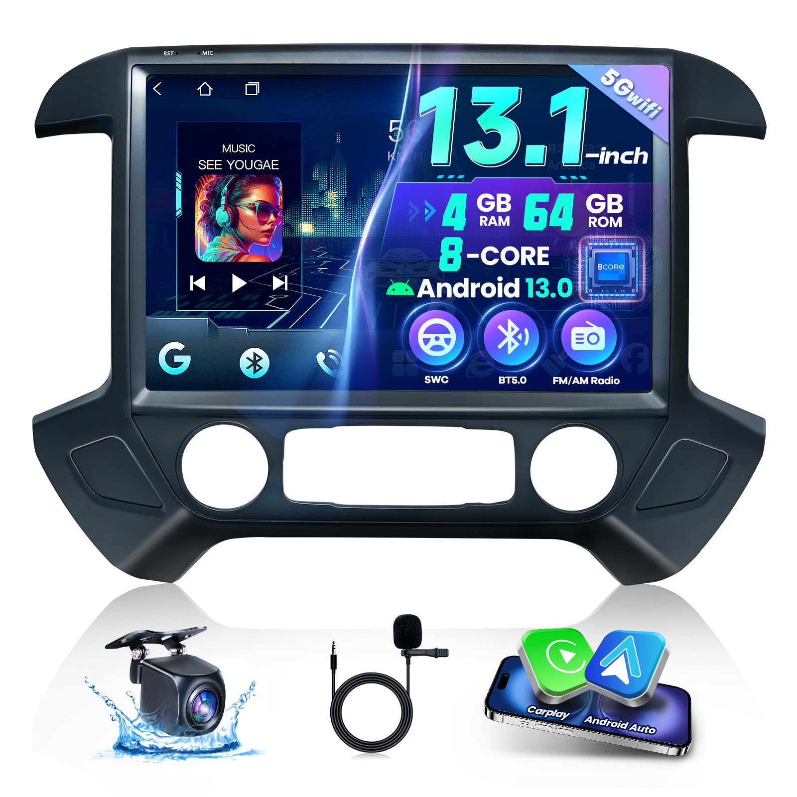 LASERTAIL 13.1 Inch 8 Core Car Radio for Chevy Silverado GMC Sierra 2014-2018 Android 13 Stereo Upgrade 2K Touch Screen for Silverado Head Unit