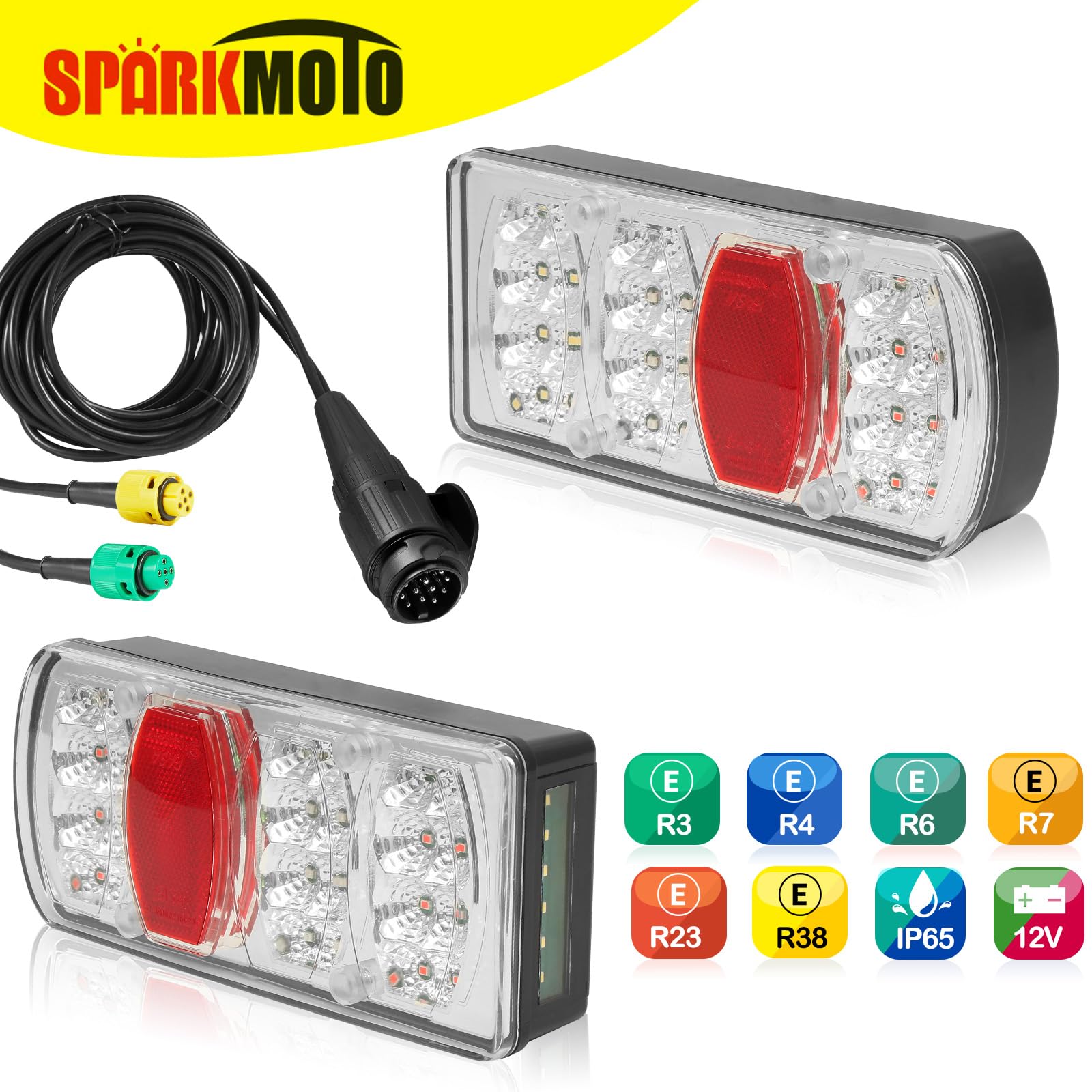 Feux de Remorque Led 12V 24V Avec Faisceau 13 Broches 5.5M Câblé Avec Connecteur Baïonnette 5 Broches,Kit Feux Arrière Éclairage Remorque 13 Broches