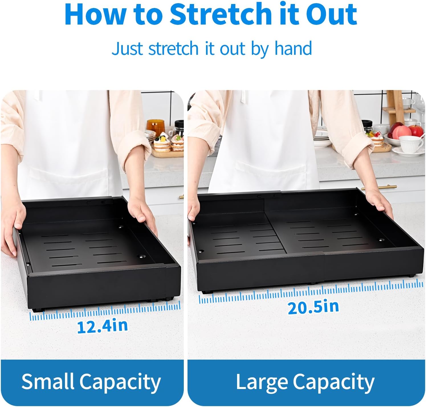 PYOF 2 Pack Pull Out Cabinet Organizer - 21" Deep Pull Out Drawers for Cabinets Expandable(12.4"-20.5") with Adhesive Nano Film Slide Out Drawers for Kitchen Cabinets Shelves Pantry Bathroom (Black)