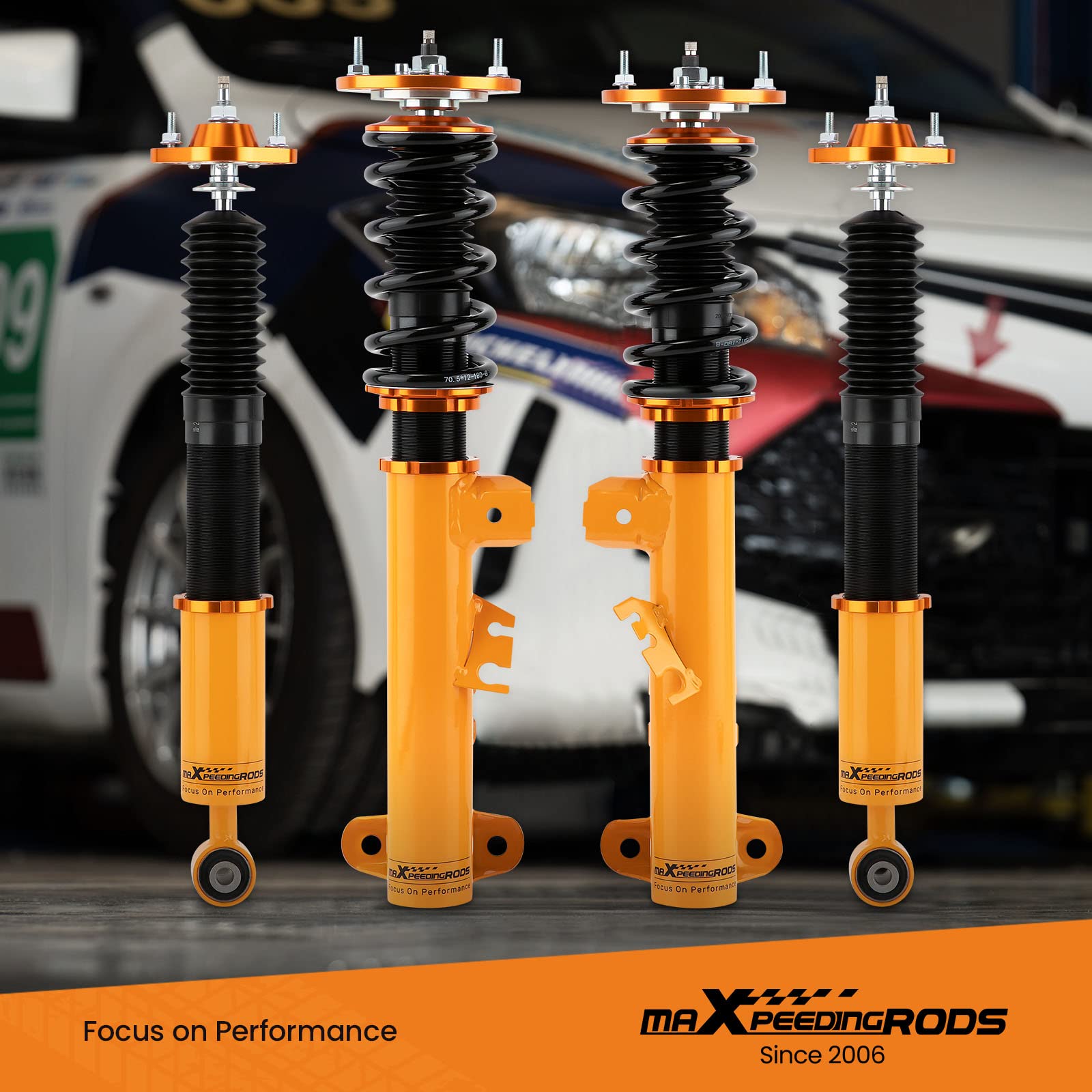 maXpeedingrods 4 lots de Combinés Filetés pour BMW Série 3 E36 318i 323i 325i 328i 328is Coilover 24 niveaux réglables, Suspension filetée - Or
