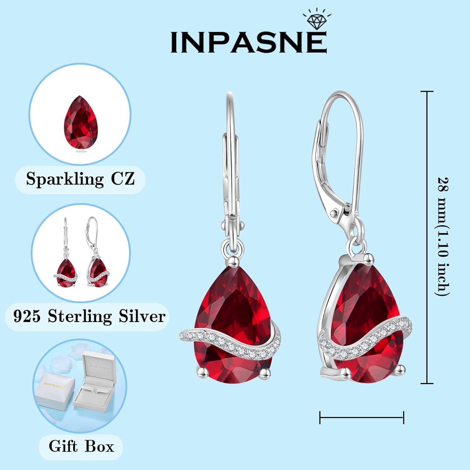 Teardrop Dangle Drop Earrings for Women 925 Sterling Silver Leverback Earrings Birthstone Jewelry Gifts for Her - Image 6