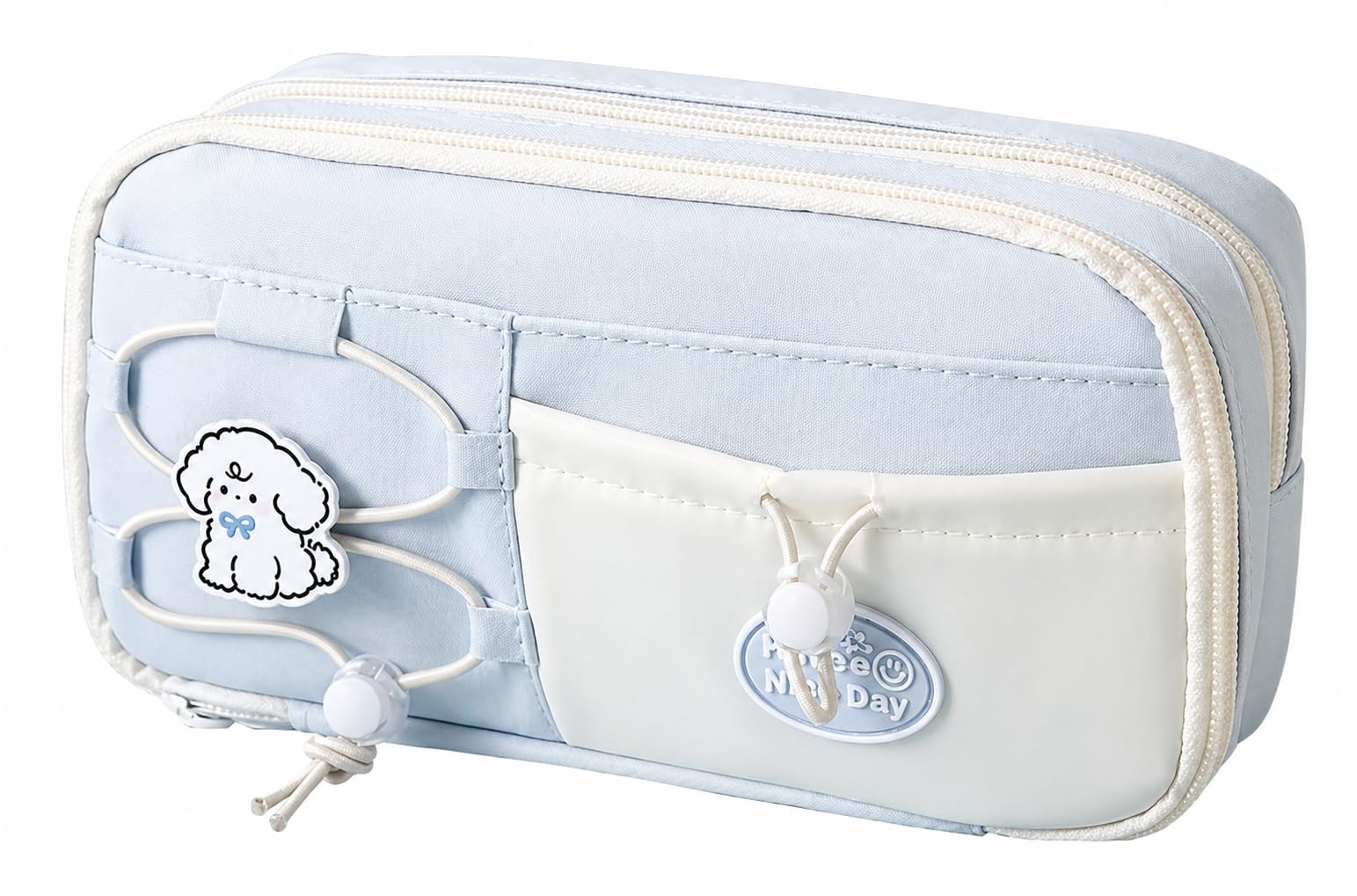 Invite Large Capacity Cute Aesthetic Pencil Case with Multi Compartments, Multi-Pocket Pastel Pen Pouch Organizer with Zipper, Kawaii School Supplies Bag for Girls, Teens & Students (Light Blue Dog)-image-42