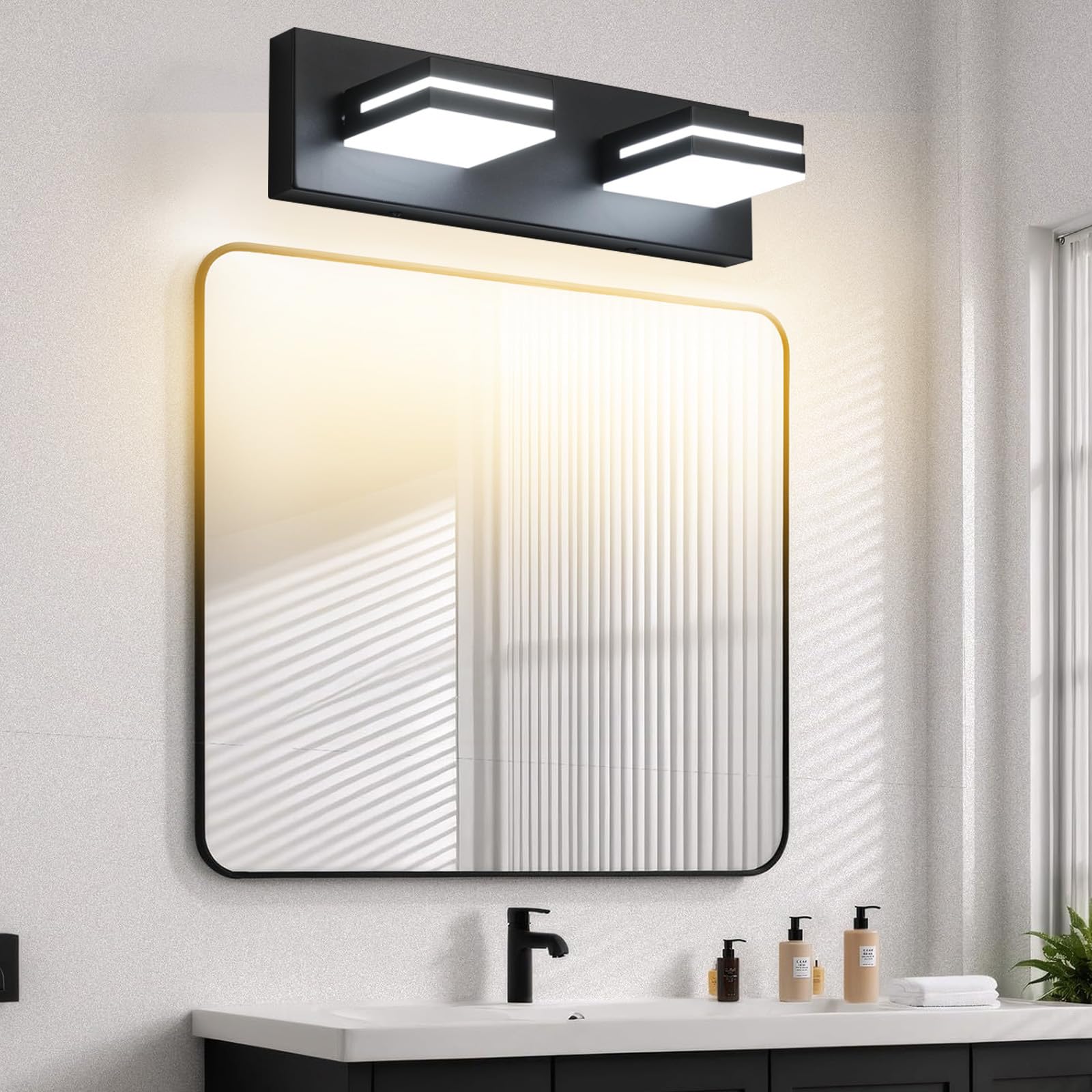 LED Baño Espejo Lámpara de Pared con Rotación Aplique Moderno Rectangular de Aluminio Negro Interior 8