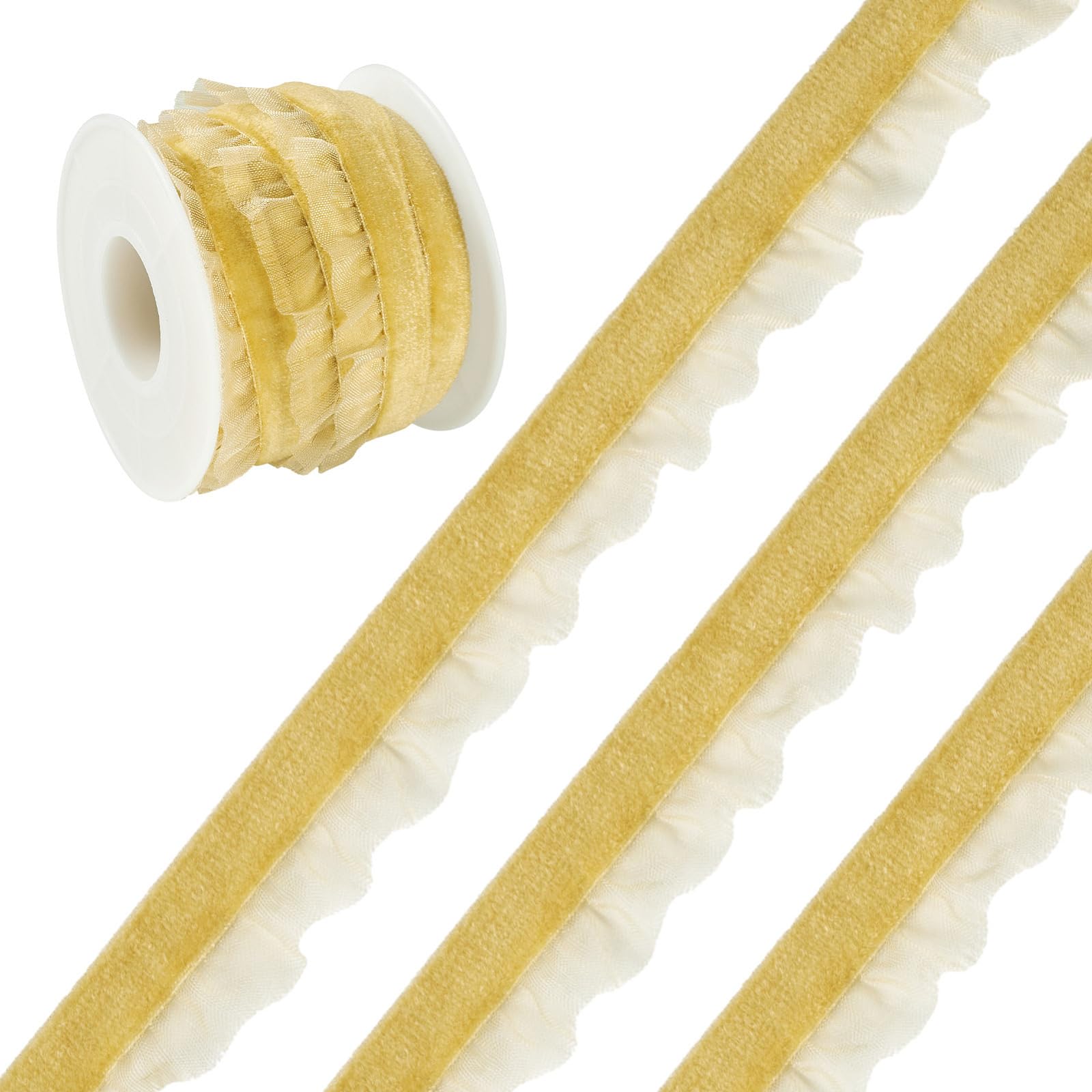 5Yards 15mm Yellow Lace Ruffle Trim Velvet Ribbon Organza for Crafting