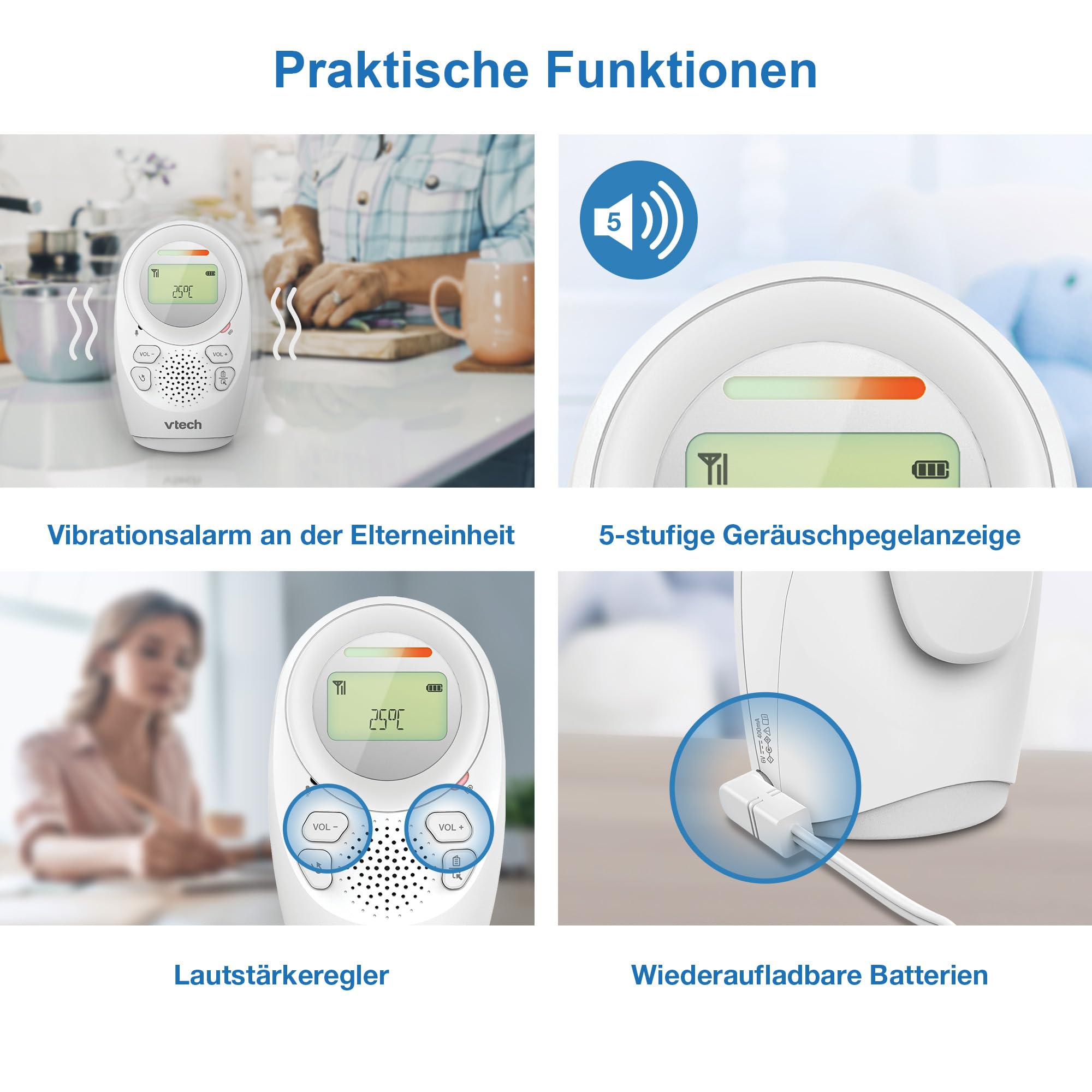 Vtech DM1212 Digitales Audio-Babyphon – DECT-Technologie, Gegensprechfunktion, Geräuschpegelanzeige, Temperatursensor, Sternenhimmel-Nachtlicht u. v. m. – Mit Eltern- und Babyeinheit