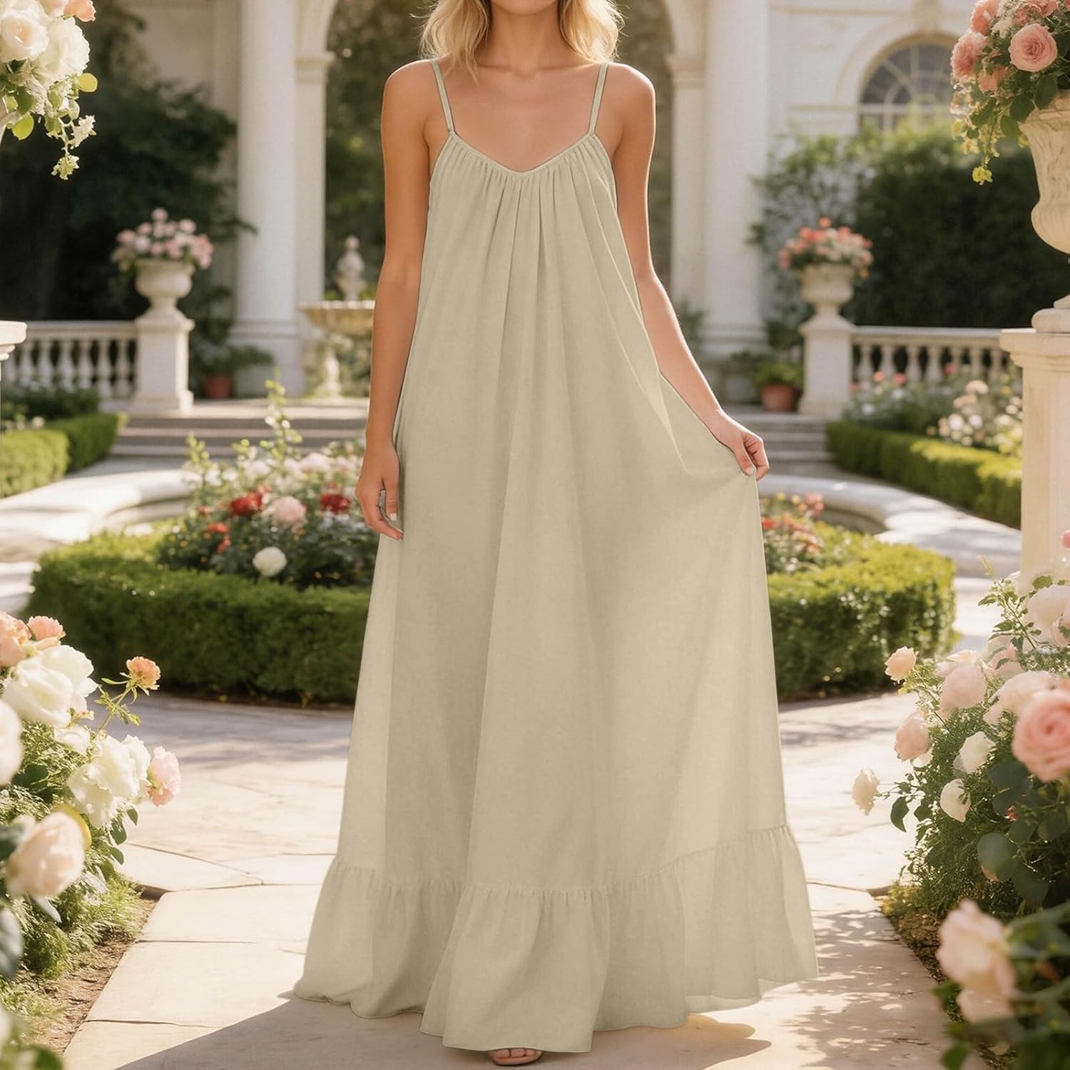 Low Back Dress for Women Backless Cami Dresses Summer Lounge Solid Color Sleeveless Long Sundresses with Back Tie - Image 3