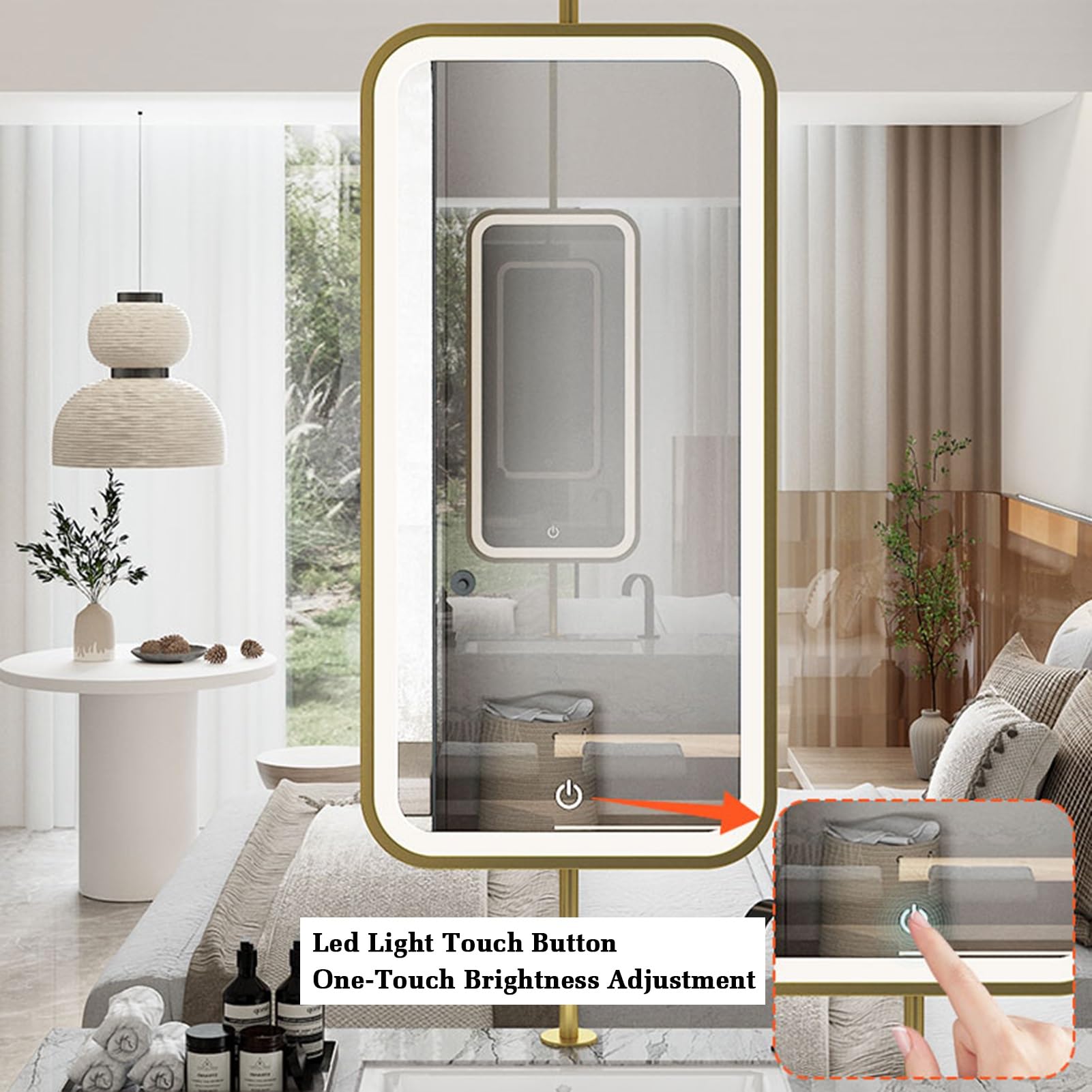LED-Spiegel, rechteckig, mit Lichtern, dekorativer minimalistischer Glasspiegel für Zuhause oder Hotel, Roségold, 60 x 90 cm, stilvoller Wandspiegel für moderne Innenräume
