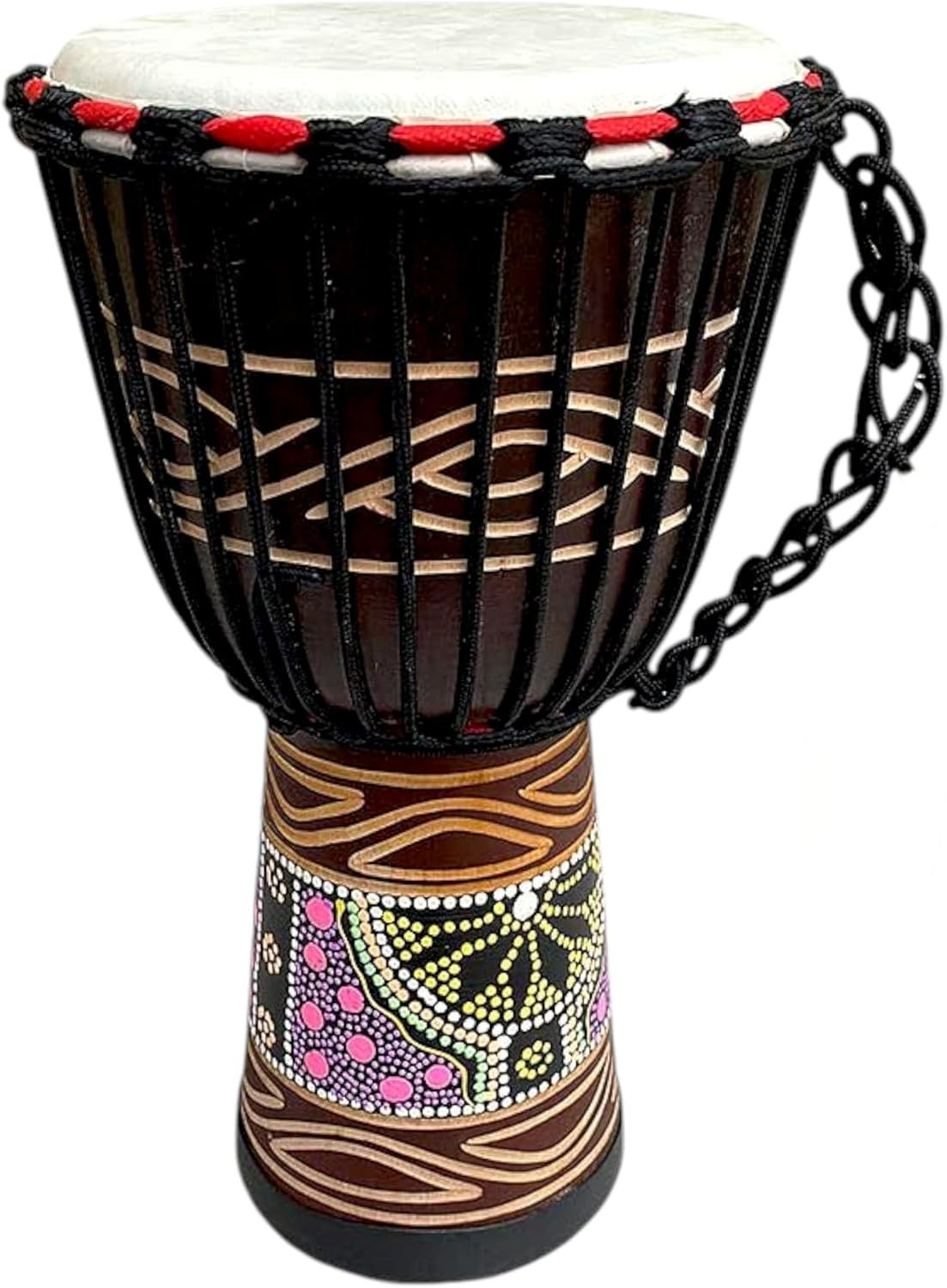 JIVE BRAND Djembe Bongo Congo African Mahogany Wood Drum With Heavy Base Goat Skin Head - Professional Quality 16" High - NOT MADE IN CHINA