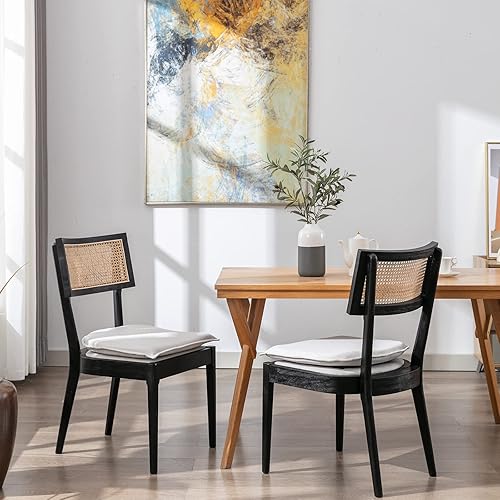 Miniatura 7 de ZHENGHAO Juego de 2 sillas de comedor estilo granja, sillas de cocina con respaldo de caña de ratán francés, sillas cómodas tapizadas, sillas retro