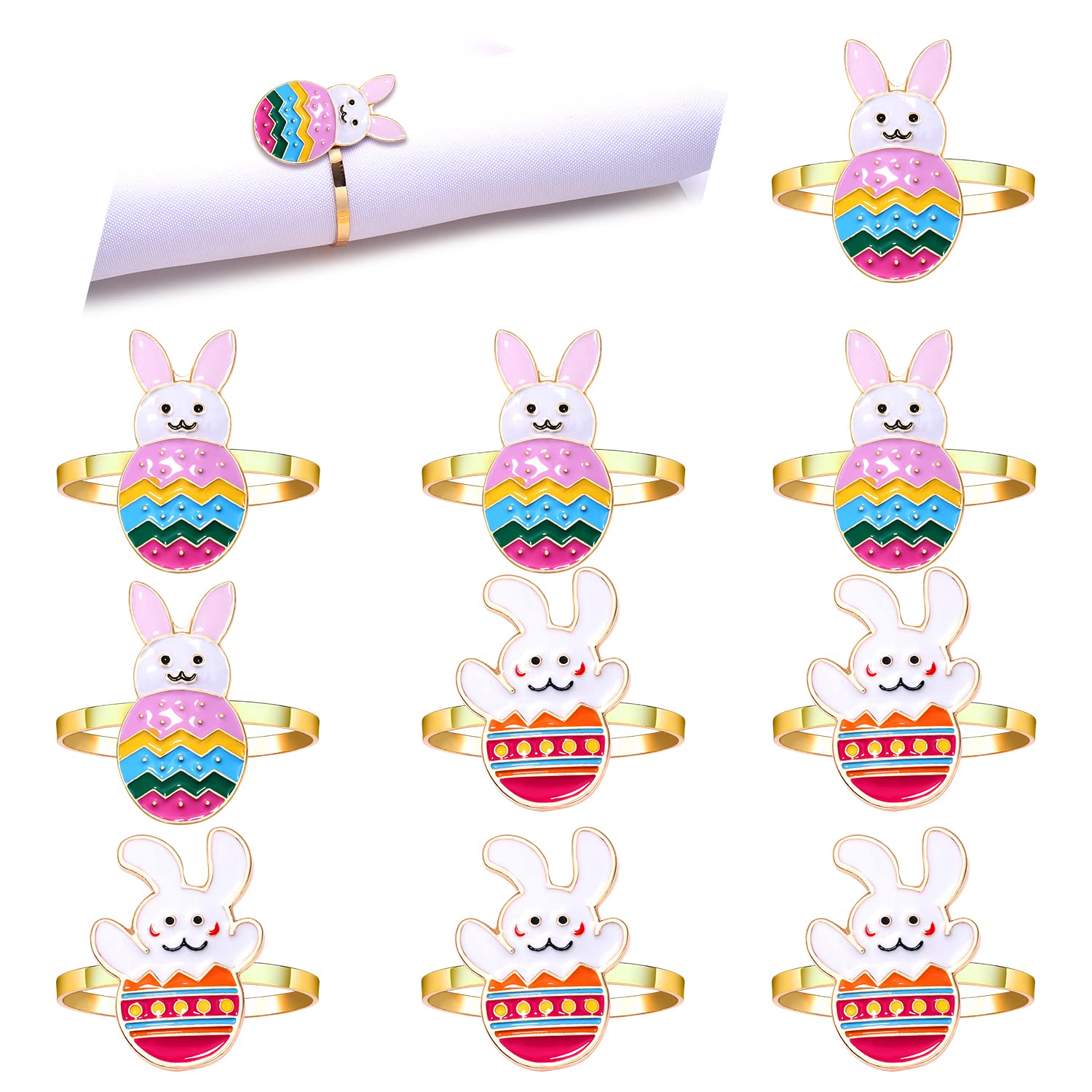 Boderier Easter Napkin Rings Set of 10 Enamel Colorful Easter Rabbit Bunny Napkin Holder Rings Dinner Table Decorate Accessories