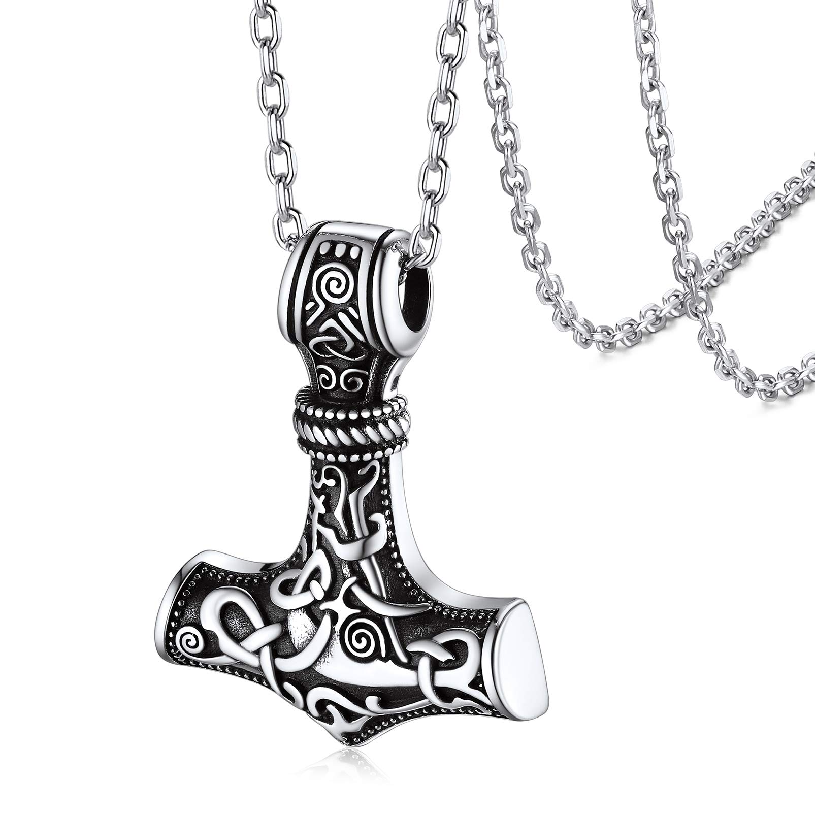 Silvora Martillo Thor Odín Mjolnir Plata de Ley 925 Símbolos Vikingos Nórdicos, Mjolnir/Cruz Celta/Cruz INRI Protección Amuleto con Collar Fino 46cm+5cm Largo Ajustable (Gratis Caja de Regalo)