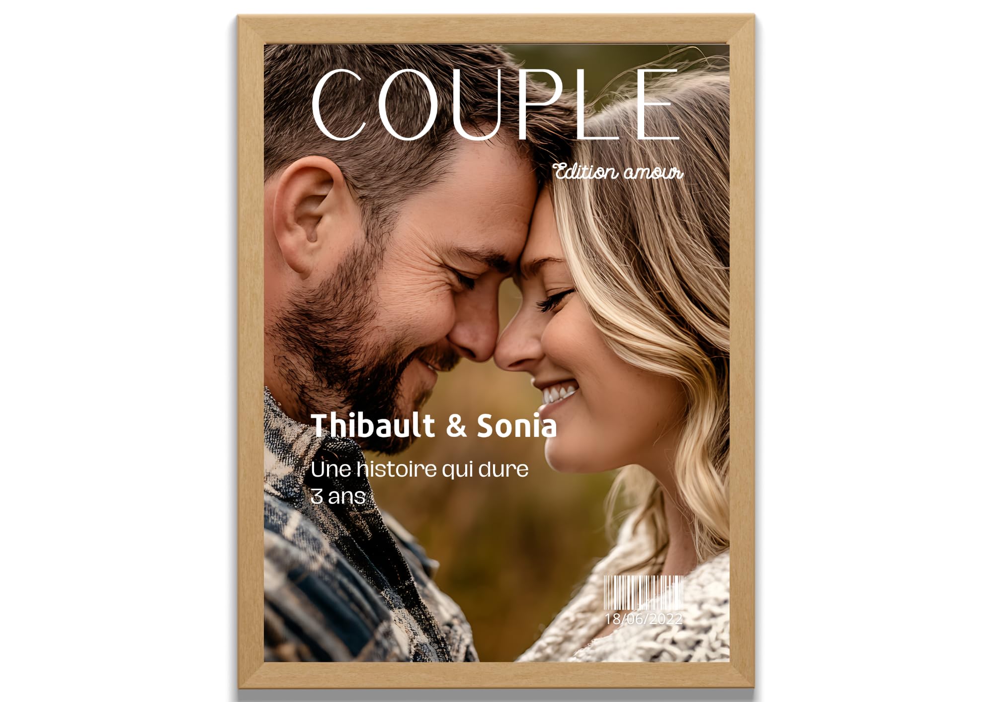 Affiche couple personnalisée style magazine photo et prénoms au format A4 A3