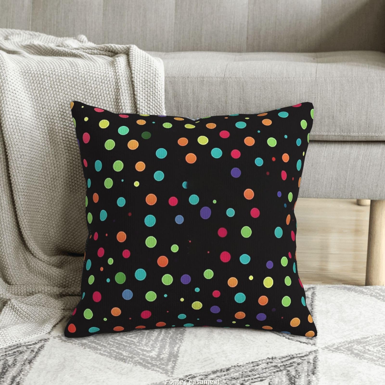 Housses de coussin velours côtelé doux lavable motif pois noir