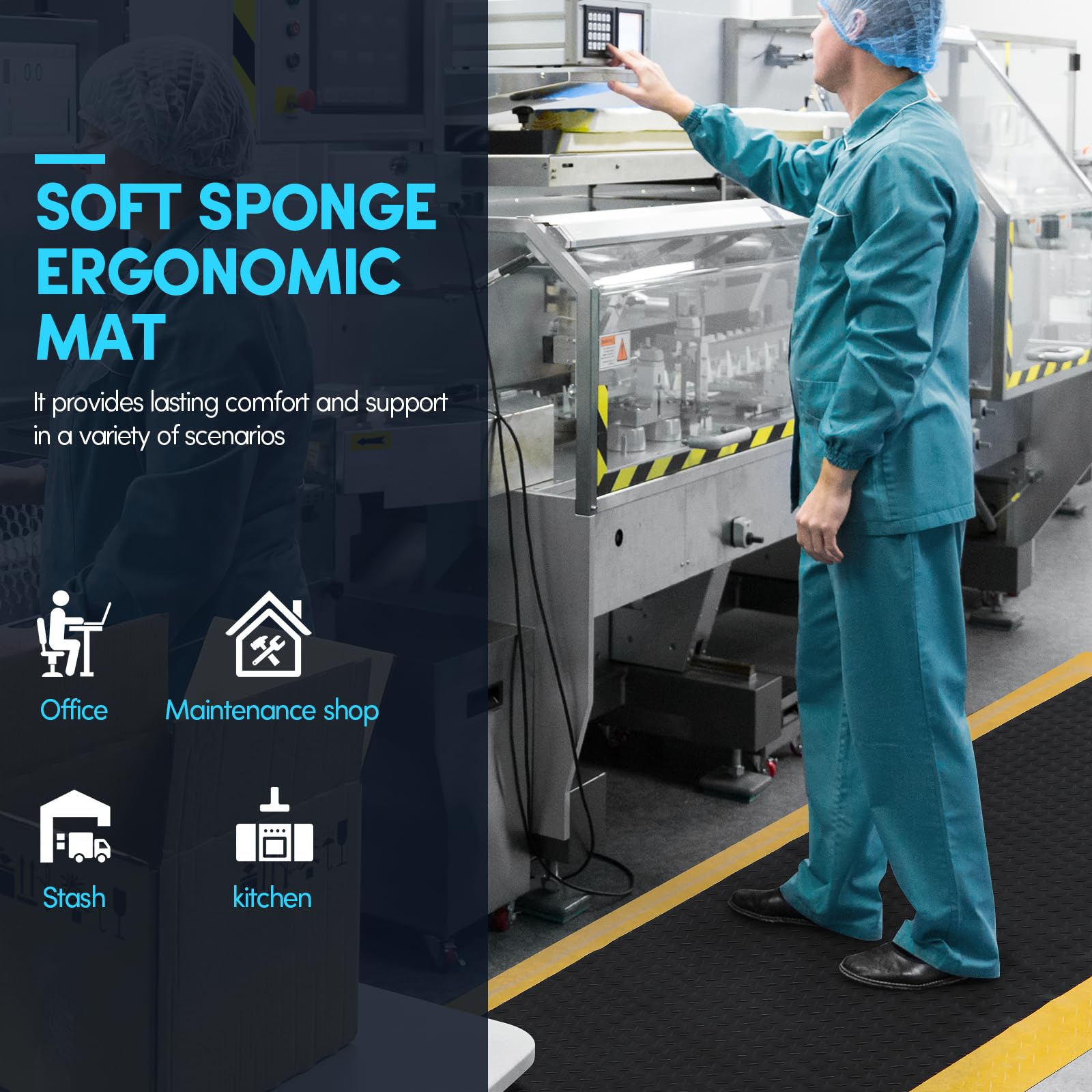 3 x 7 FT Anti Fatigue Mats Industrial 15/16 Inch Thick Soft Sponge Ergonomic Mat Durable Heavy Duty Diamond Plate Work Mat for Standing Non Slip Industrial Grade Floor Mat for Leg & Back Pain — Amazon image 6