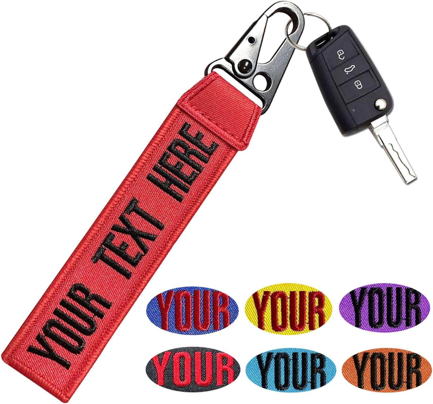 Kamao Personalized Embroidery Keychain, Custom Double Sided Embroidery Text/Name Keychain Tags, Car Enthusiast Keychain Tags, Travel Luggage Tags Keyring Accessories for Keys Motorcycle Backpacks