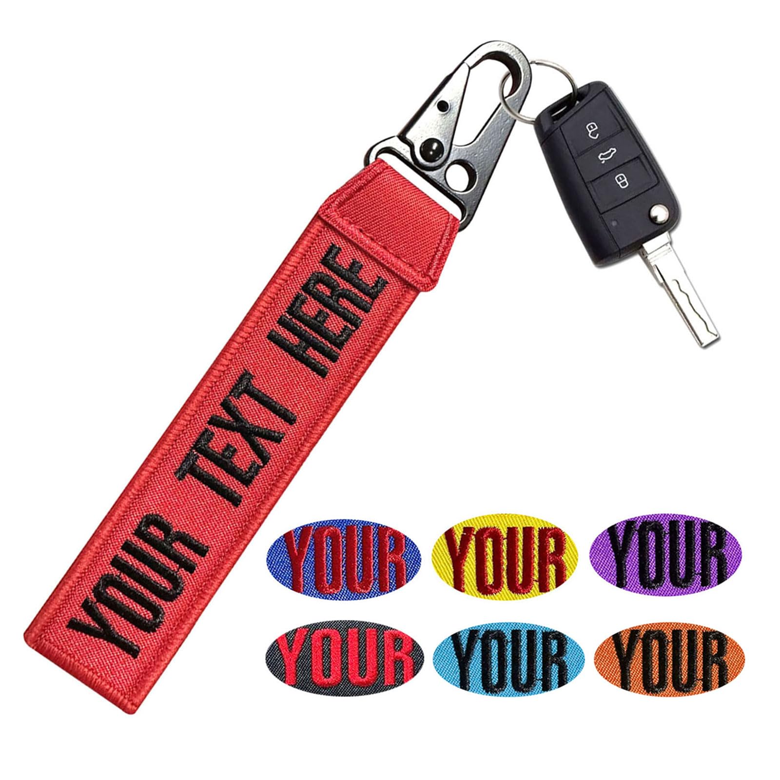 Kamao Personalized Embroidery Keychain, Custom Double Sided Embroidery Text/Name Keychain Tags, Car Enthusiast Keychain Tags, Travel Luggage Tags Keyring Accessories for Keys Motorcycle Backpacks