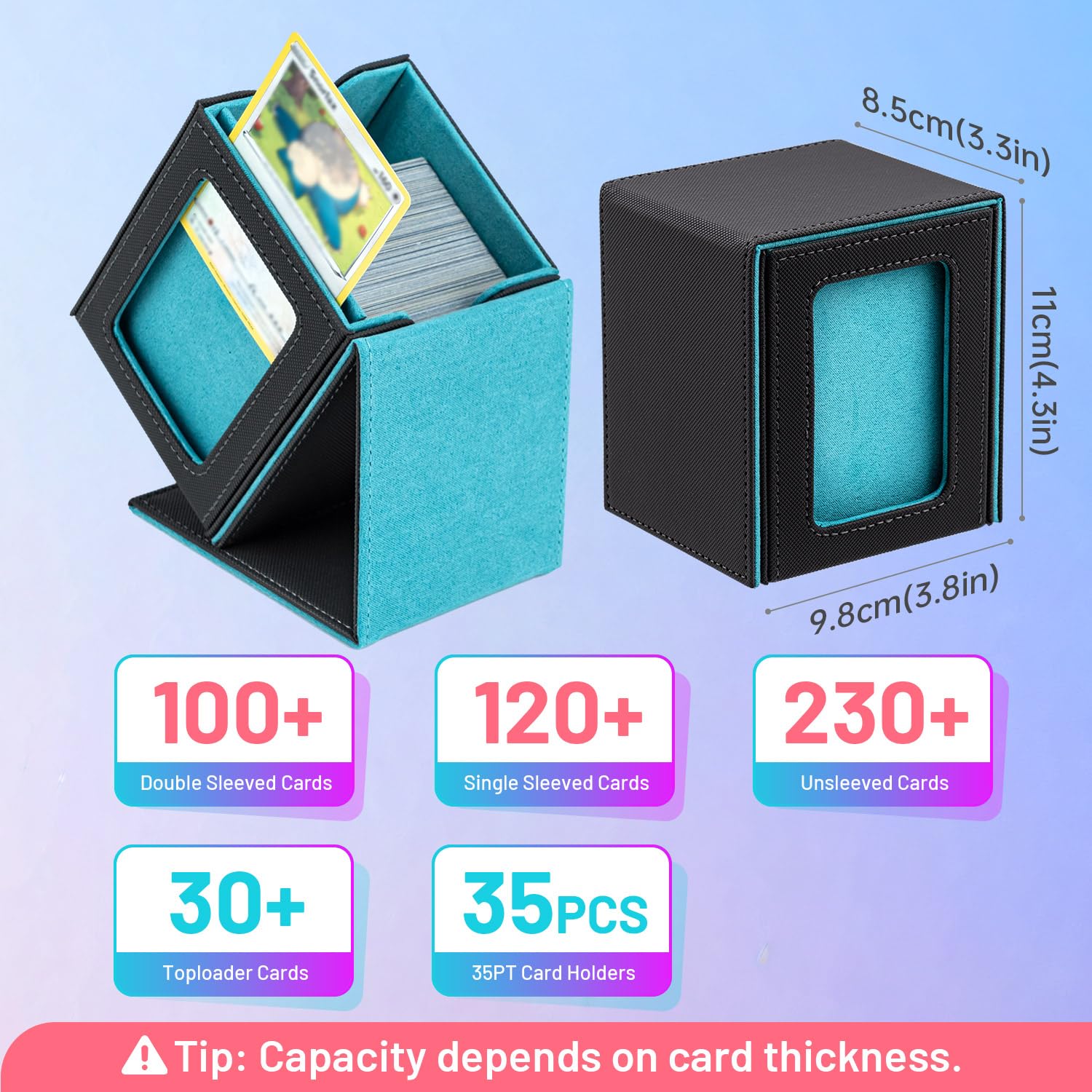 Tolesum Box Porta Mazzo mit Display per Carte MTG Capacità di 100+ Carte/30+ Carta Toploader,Magnetic Flip Deck Box per le Carte di Magic Commander TCG (Verticale-Blu Chiaro)
