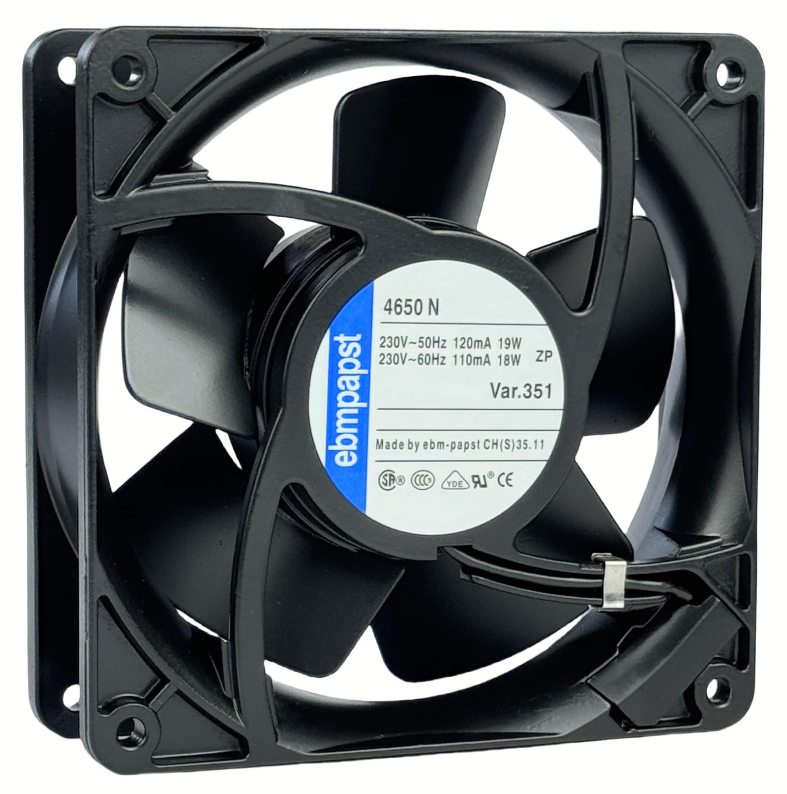 Pour ventilateur de refroidissement ebmpapst 4650N, tout en métal résistant aux hautes températures, ventilateur de refroidissement axial, 2 broches, 120 x 120 x 38 mm, AC 230 V 50/60 Hz 0,12 A